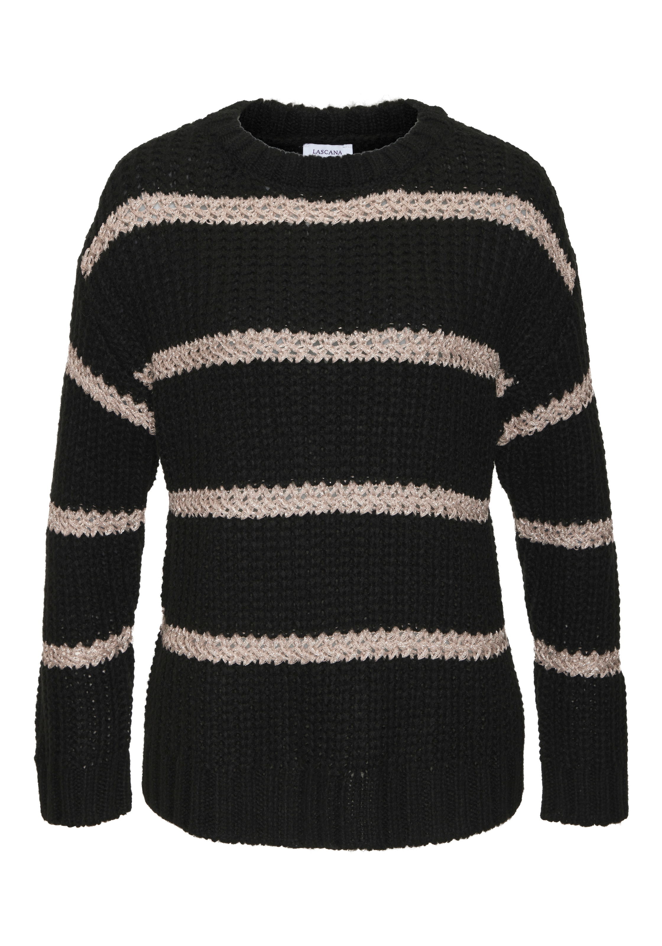 LASCANA Strickpullover mit Streifenmuster und Lurexgarn, Langarmpullover, c günstig online kaufen