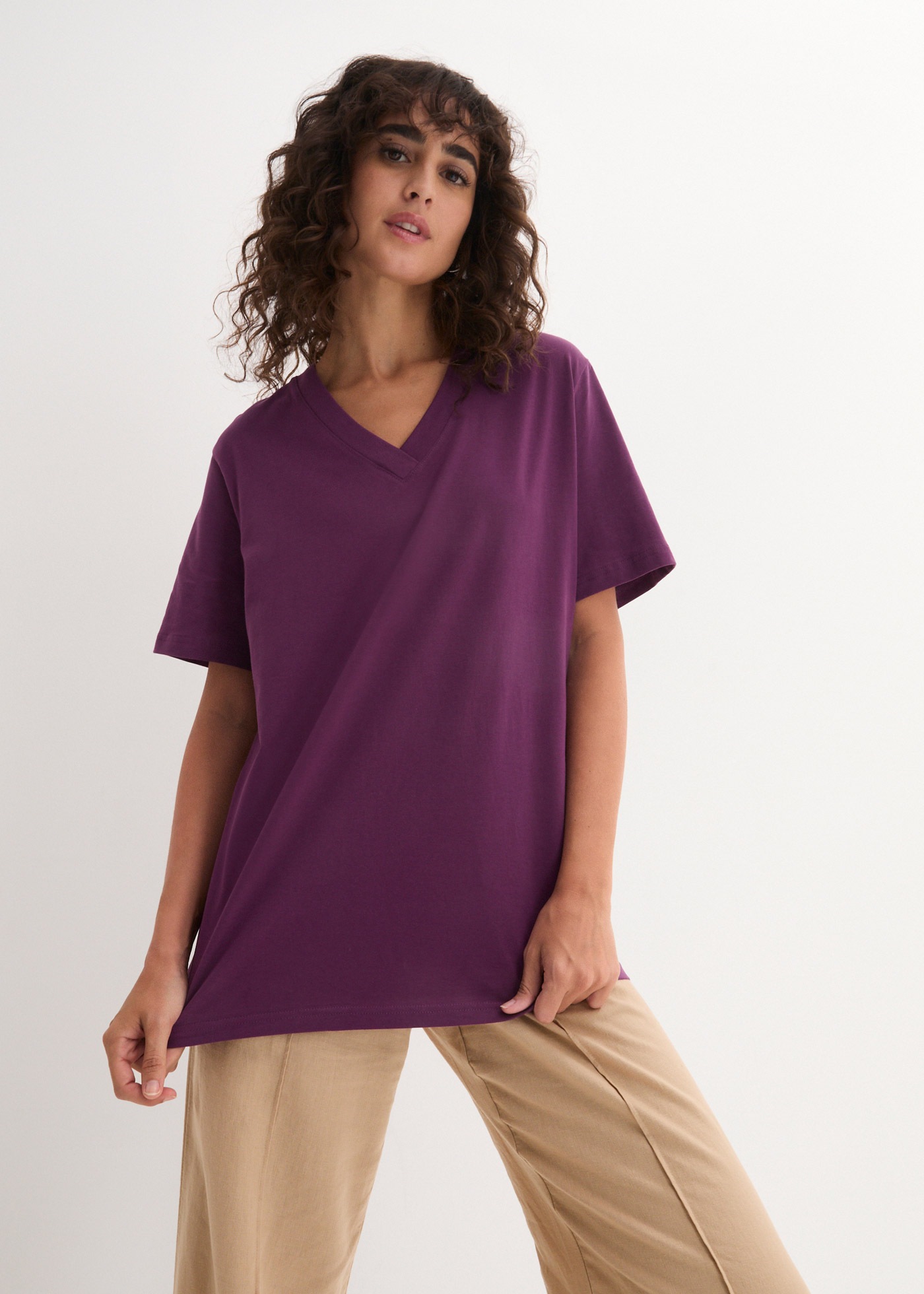 bonprix Longshirt "Weites Long-Shirt mit V-Ausschnitt, Kurzarm (5er Pack)" günstig online kaufen