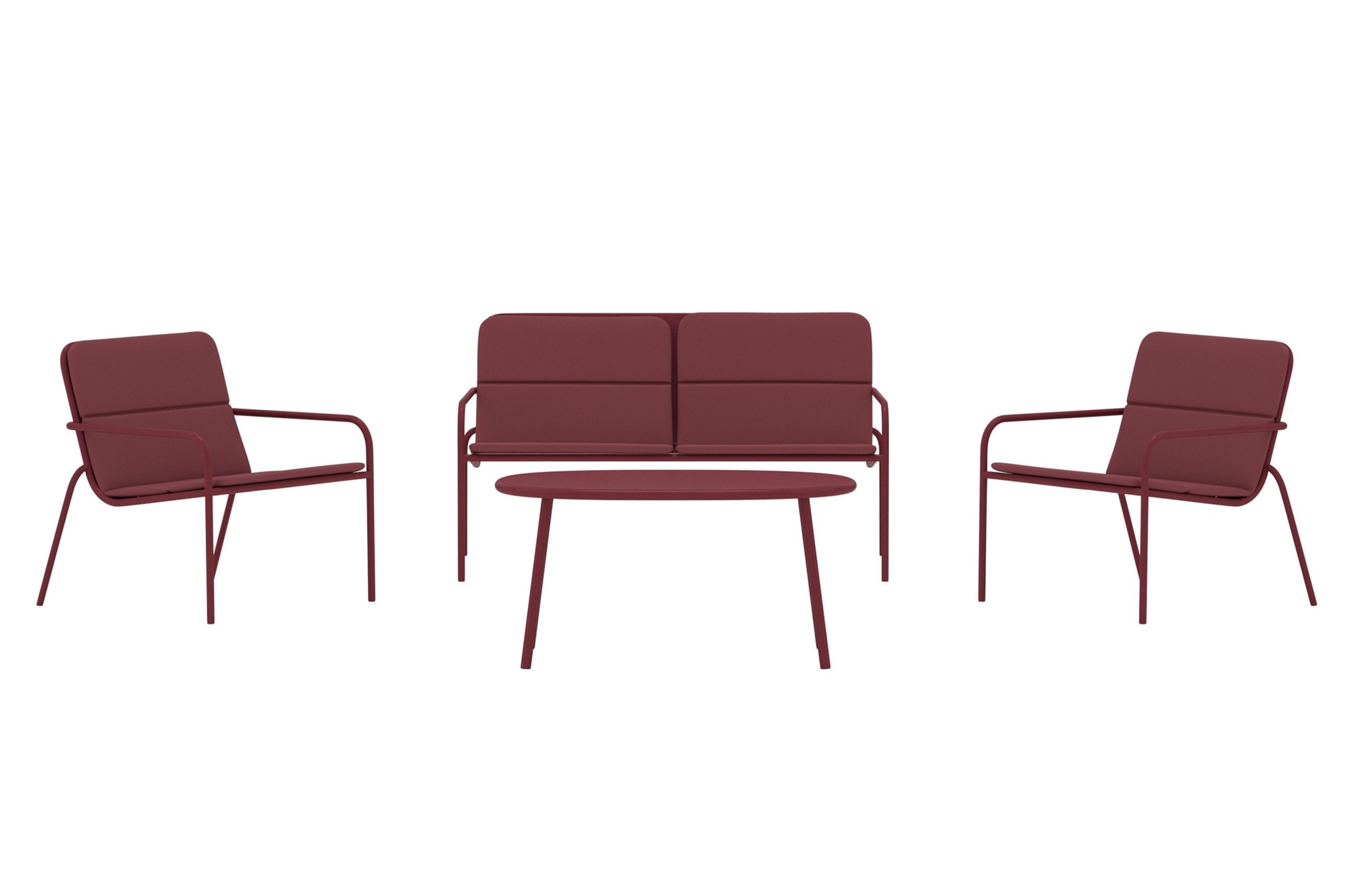 Venture Home Gartenlounge-Set "Fourni, 4-tlg Loungeset in Bordeaux mit Sofa, 2 Sesseln und Tisch" 4 tlg. Sitzgruppe, Stahlgestell, weiche Polster, belastbar bis 120 kg, modern