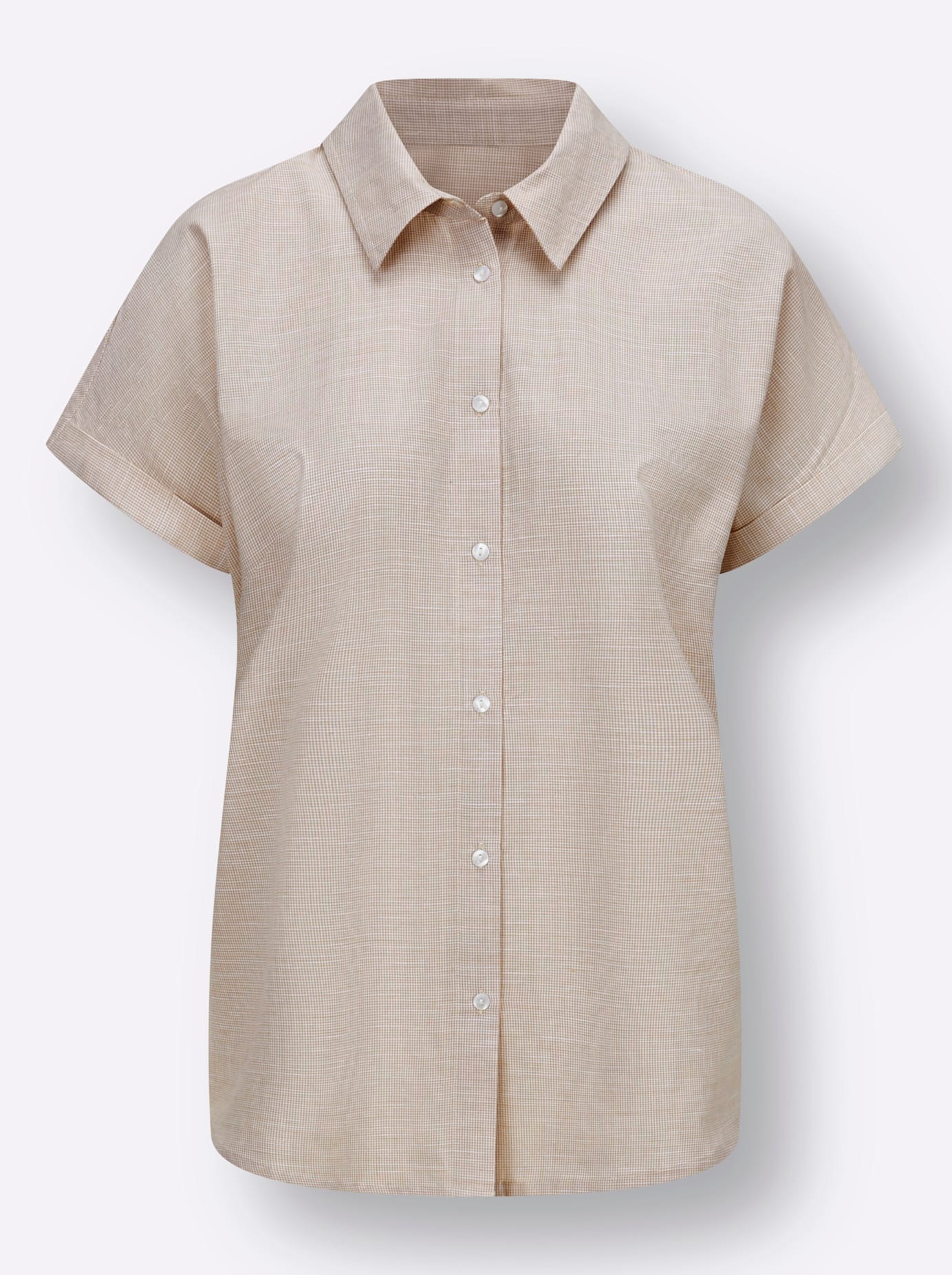 Classic Basics Women's Short Sleeve Shirt Blouse Beige Patterned 48 2
