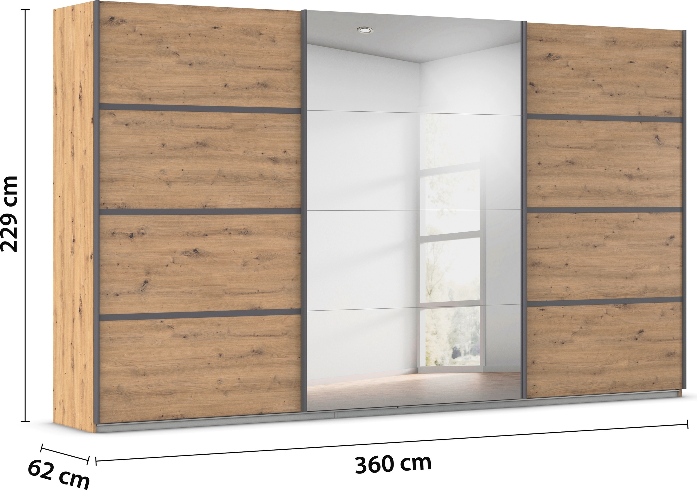 rauch Kleiderschrank »Schwebetürenschrank OTTO´s Choice Garderobe Schrank TOP ANGEBOT Avola«, (in 3 verschiedenen Ausstattungen BASIC/CLASSIC/PREMIUM inkl. Spiegel), mit eleganten Zierleisten in Chrom, Schwarz oder Weiß MADE IN GERMANY