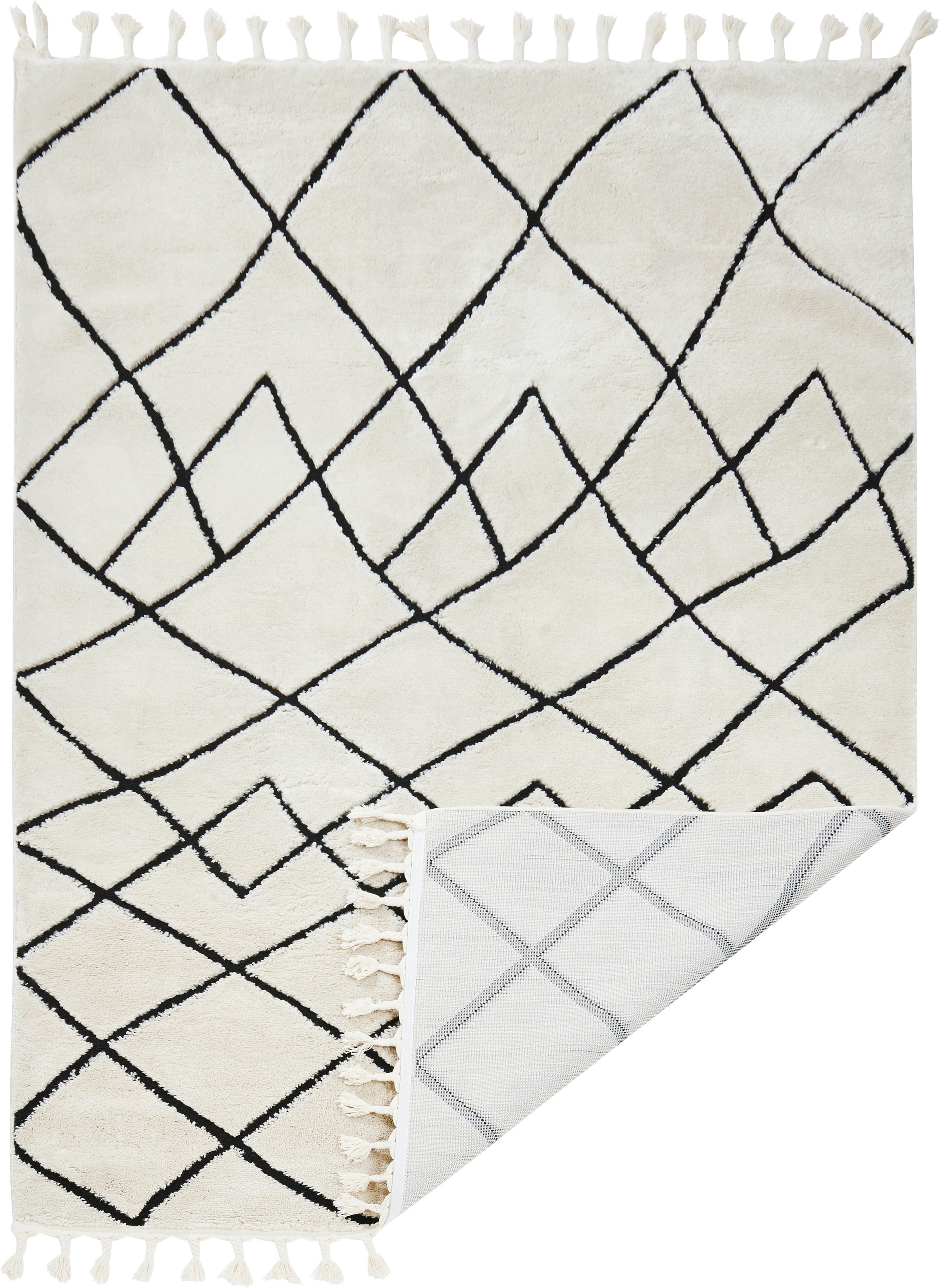 Thumbnail - done. Teppich "LAKE" rechteckig 10 mm Höhe modernes Scandi Design, Hoch-Tief Effekt, mit Fransen