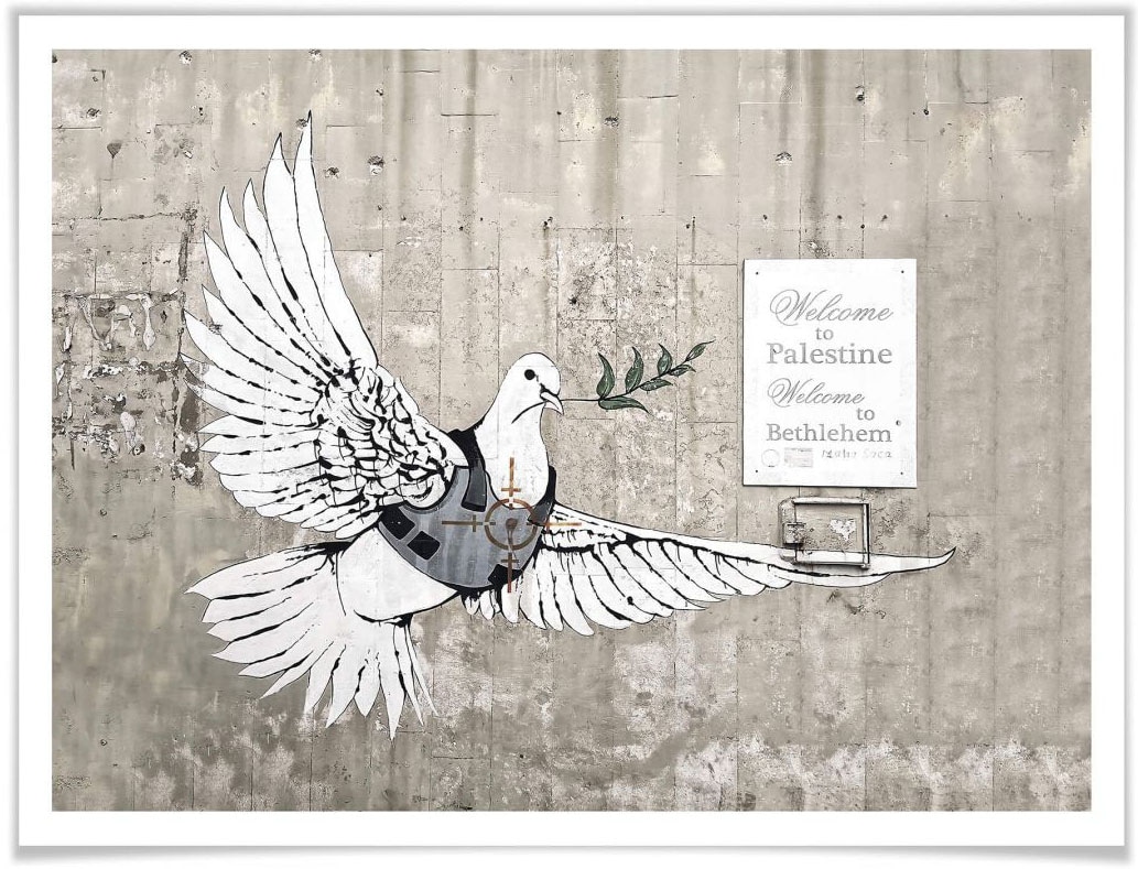 Poster »Banksy Die Friedenstaube Graffiti«, Graffiti, (1 St.), Poster ohne Bilderrahmen