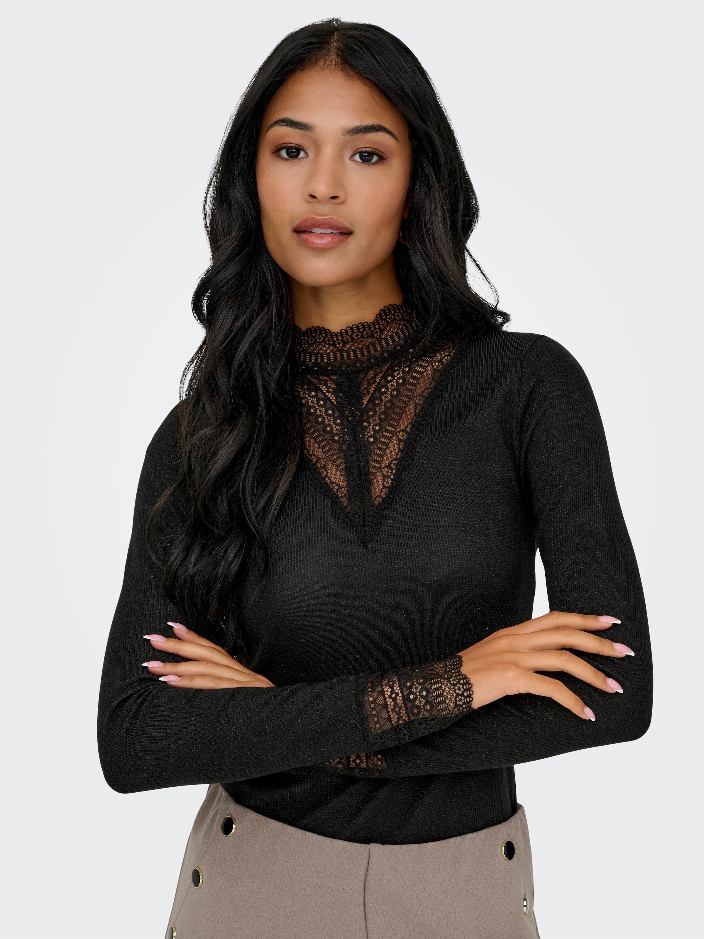 ONLY Langarmshirt »ONLTILDE GLITTER L/S HIGHNECK TOP JRS« Polyester, regular fit