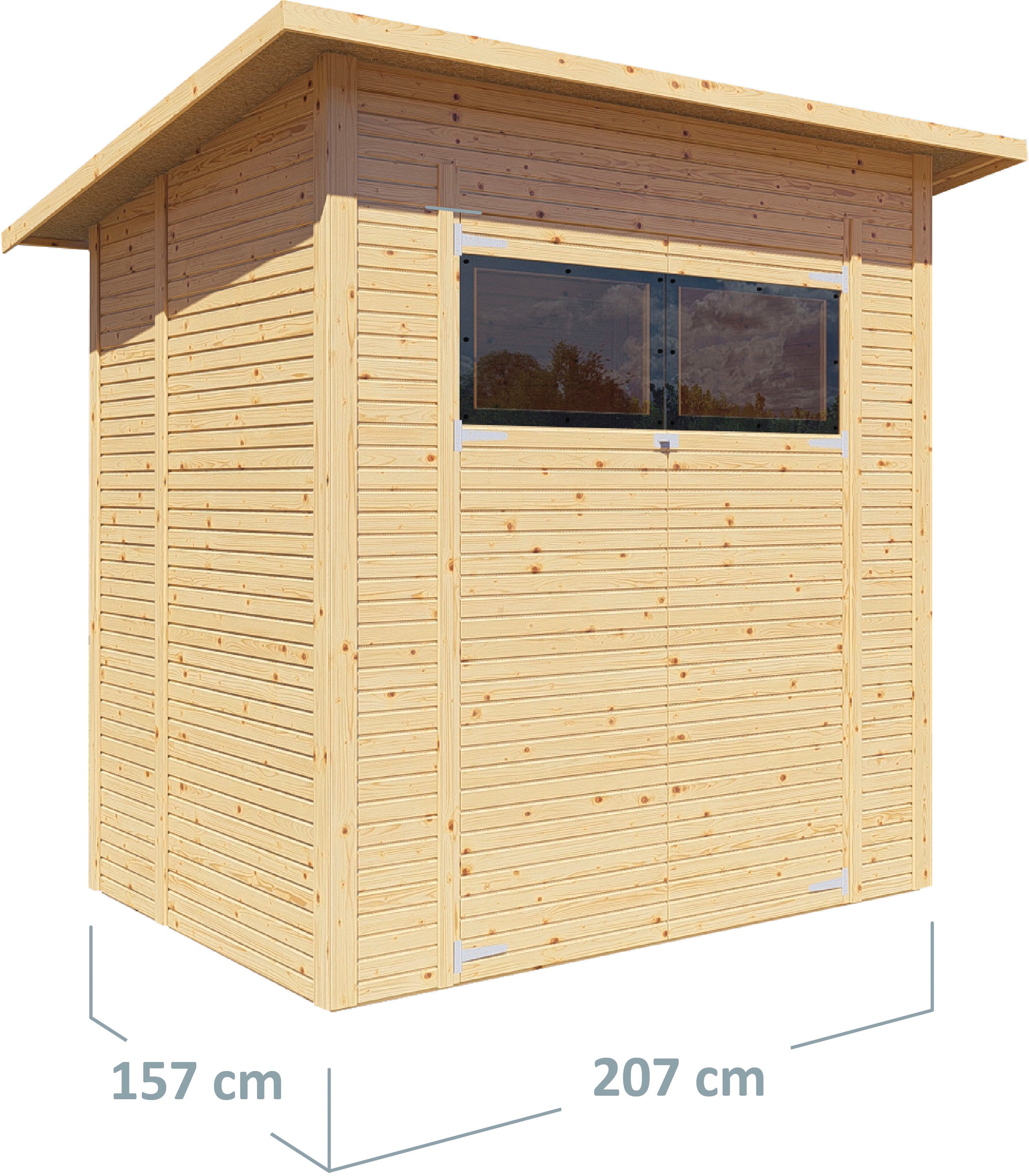 BERTILO Gartenhaus »Pent Modern 2 naturbelassen«, mit hohen Seitenwänden und einer 1,88 m hohen Doppeltür