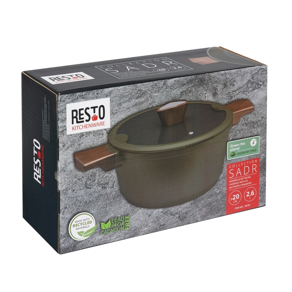 RESTO Kitchenware Kochtopf »Sadr, Bratentopf antihaftbeschichtet, im Geschenkkarton«, Aluminiumguss, (2 tlg.), inkl. Glasdeckel mit Silikonrand und integrierten Abgießlöchern