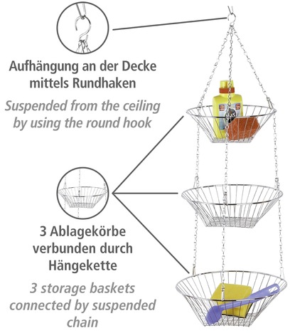 WENKO Hängeaufbewahrung »Trio«, 3 Ablagekörbe, für Obst, Gemüse, Küchenutensilien, Küchenampel