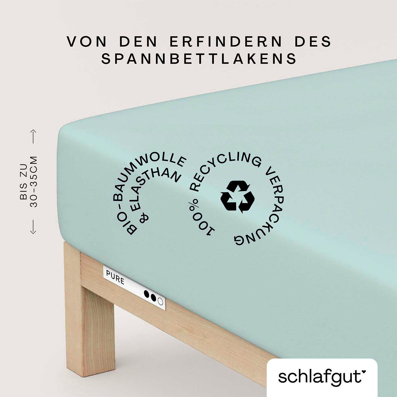 Schlafgut Spannbettlaken "PURE Bio-Baumwolle mit Elasthan, 170 g/m², Bettlaken, Spannbetttuch" PREMIUM Laken für Matratzen bis 30cm Höhe, dehnbar blickdicht, straff