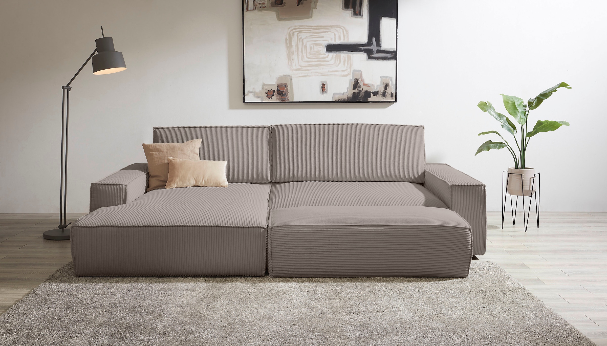 Home affaire Polsterecke »NEU: SHERWOOD XXL tief, L-Form mit Schlaffunktion, Big-Sofa mit Hocker«, (Set, 2 St.), stellbar zum Schlafsofa (Krokodilverbinder), Cord, Leinenoptik