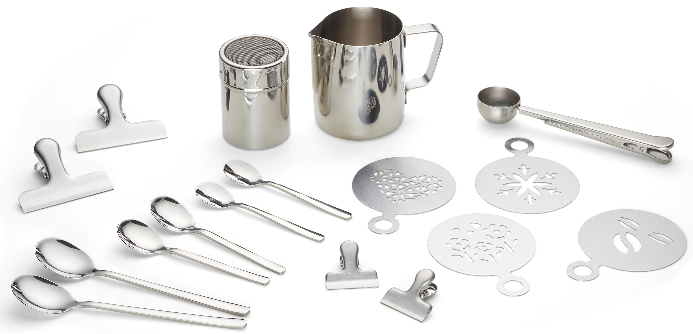 Echtwerk Silberfarben Barista-Set Kaffeezubehör-Set Ideal Für Cappuccino Oder Latte Macchiato 23-Tlg. von Baur