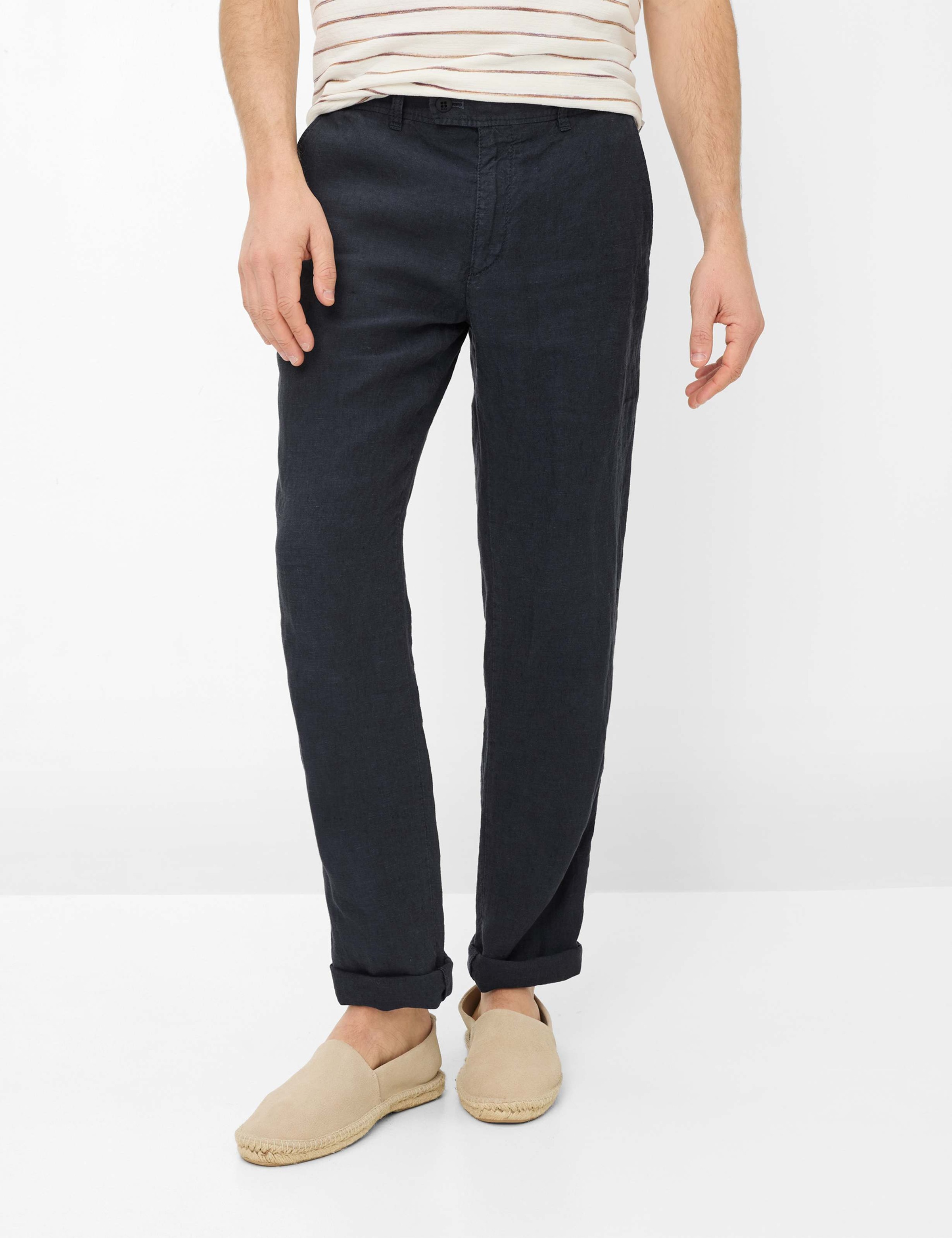 Chinohose BRAX "Style EVANS", Herren, Gr. 58, Normalgrößen, navy, Web, 100% Leinen, Hosen Chinohose