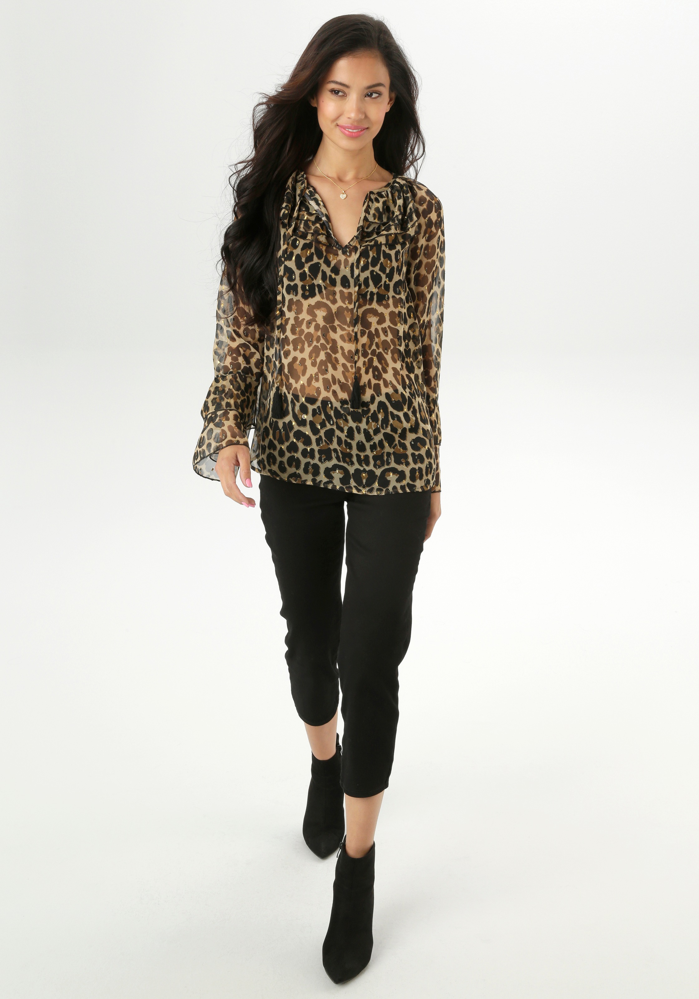 Aniston SELECTED Chiffonbluse, im modischen Animal-Print mit Glanzgarn - NEUE KOLLEKTION