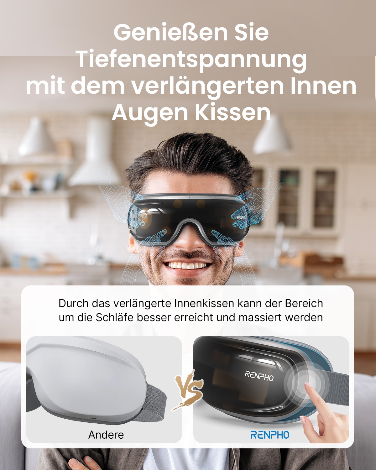 Renpho Gesichtsmassagegerät »Eyeris 3 Augenmassagegerät G010V«, Sprachgesteuertes Pflegeerlebnis mit Wärme, Kühlung und Akupressur