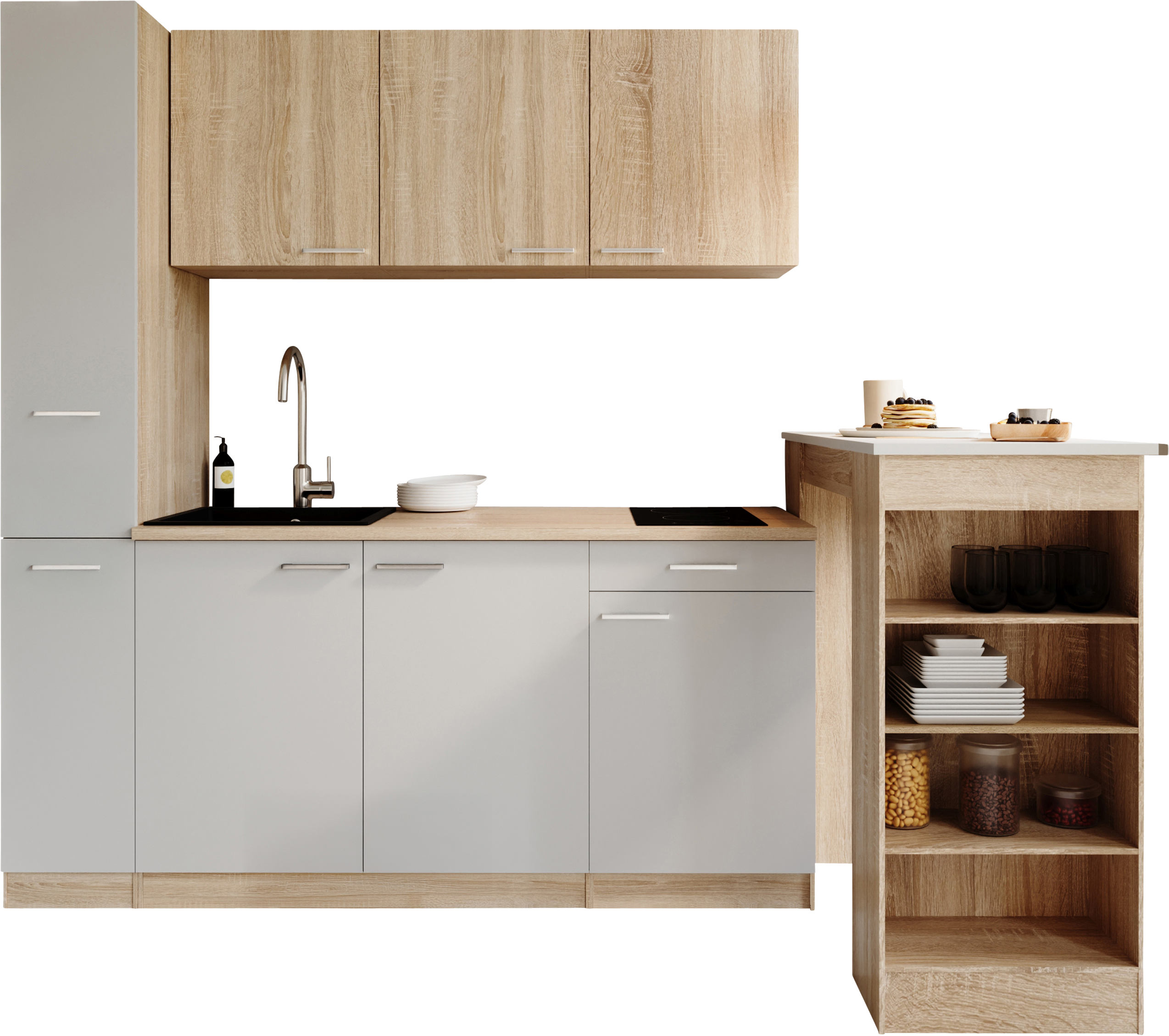 RESPEKTA Küchenzeile "Ingrid, inkl. Tresentisch" zerlegt, wahlweise mit Kühlschrank, Soft-Close-Funktion, Breite 180 cm