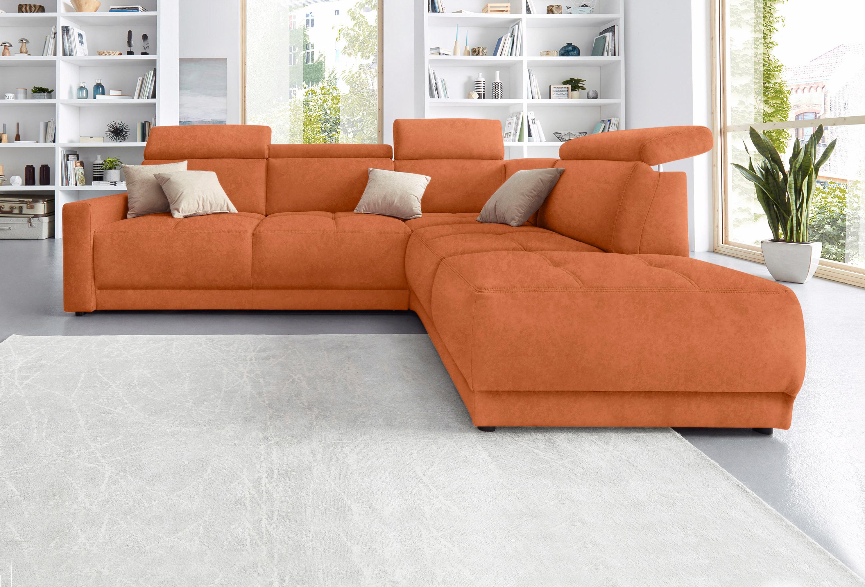 DOMO collection Ecksofa "Ava, moderne Sitzheftung mit toller Doppelnaht, komfortabel, L-Form" mit Ottomane, inkl. Federkern, wahlweise mit Kopfteilverstellungen