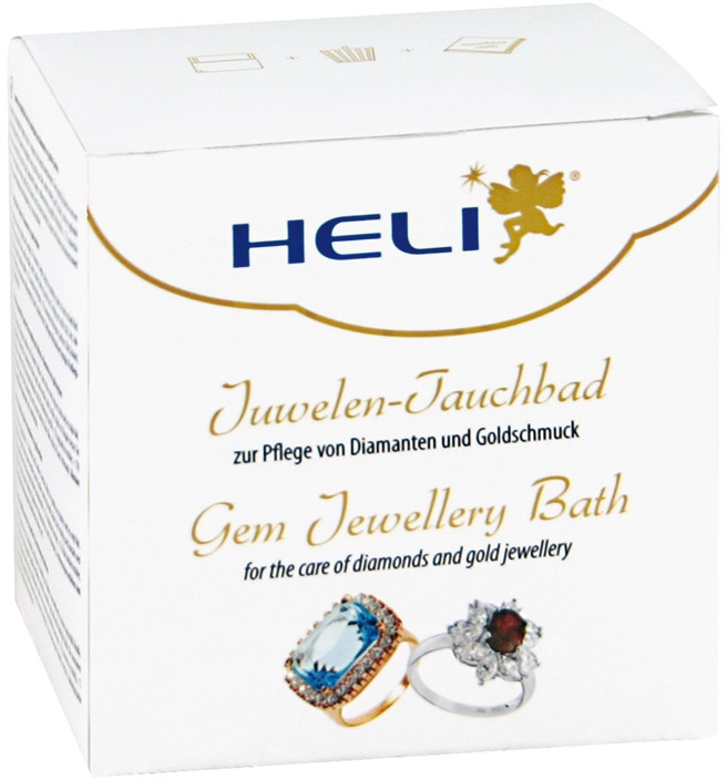 HELI Schmuckreiniger »Schmuck Geschenk Schmuckpflege Juwelen-Tauchbad Diamanten+Goldschmuck«, enthält ein Tauchsieb sowie zusätzlich ein Mikrofaserpflegetuch