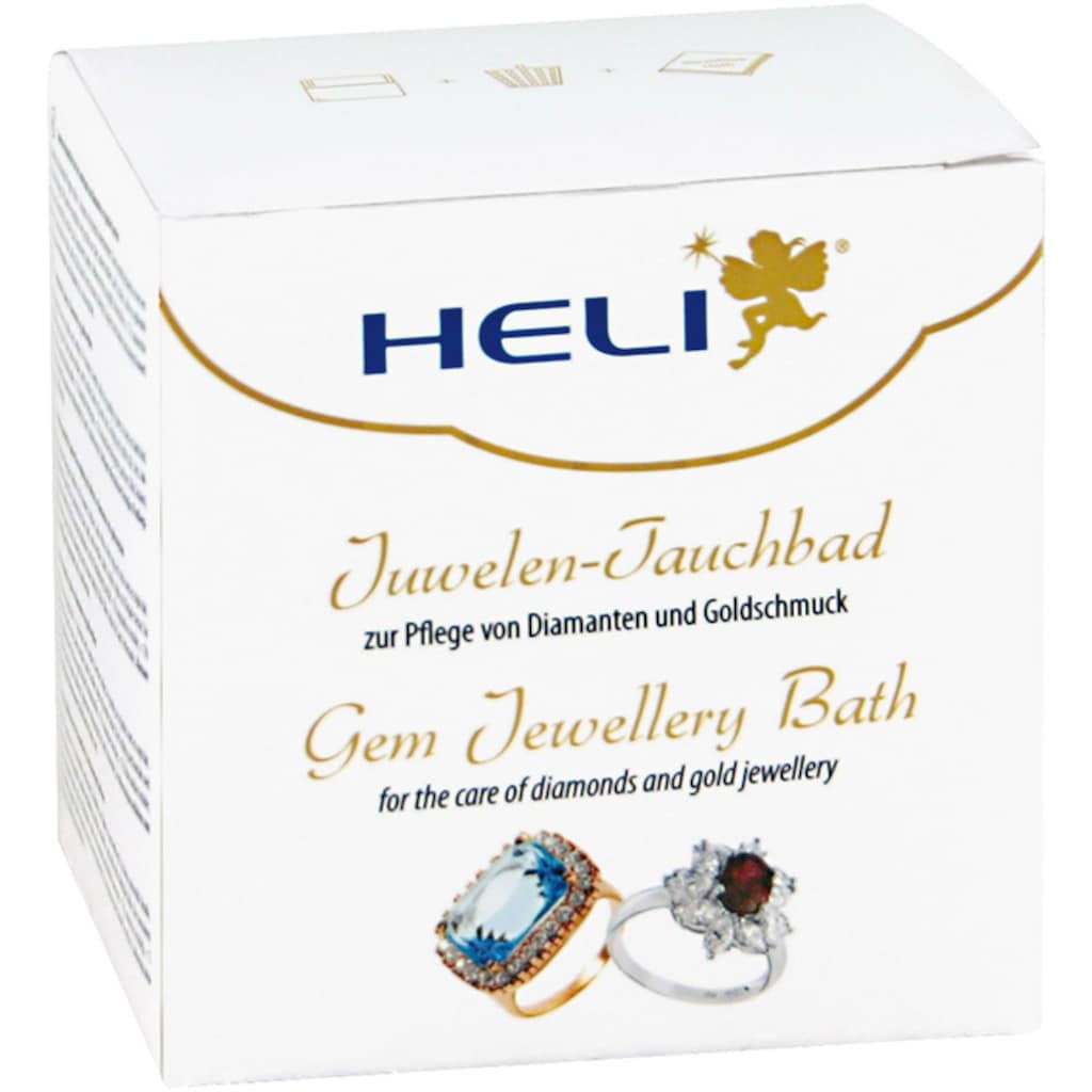 HELI Schmuckreiniger »Schmuck Geschenk Schmuckpflege Juwelen-Tauchbad Diamanten+Goldschmuck«, enthält ein Tauchsieb sowie zusätzlich ein Mikrofaserpflegetuch