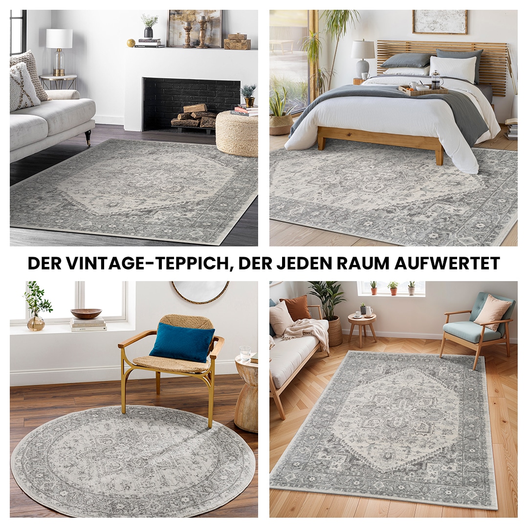 Livabliss Teppich »MENDOZA«, rund, 8 mm Höhe, Vintage Orientteppich, Kurzflor Boho Wohnzimmerteppich, Läufer
