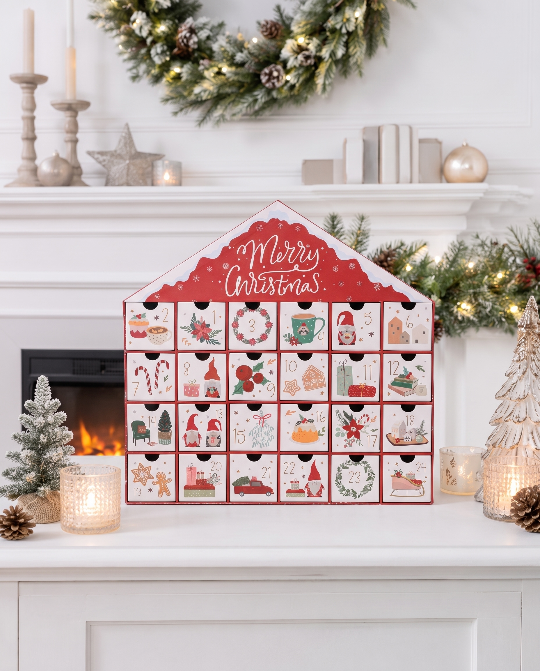 OTTO home Adventskalender »Haus mit weihnachtlichen Motiven auf den Schubladen« Es liegt keine Altersempfehlung vor unbefüllt, ca.40x40cm, wiederverwendbar