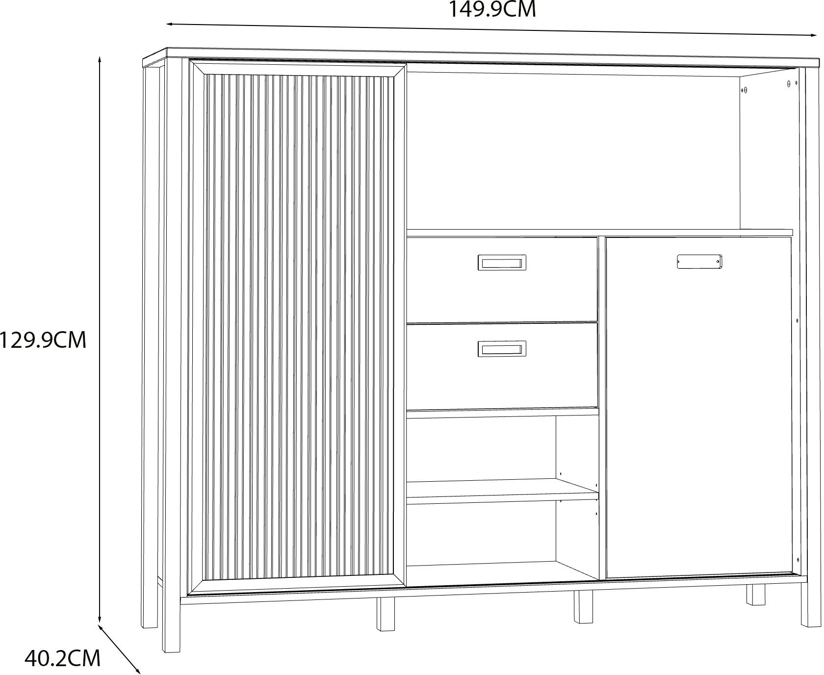 FORTE Highboard »Jytana«, Breite 149,9 cm, Schiebetüre mit Lamellenoptik, Mauvella Eiche/Schwarz