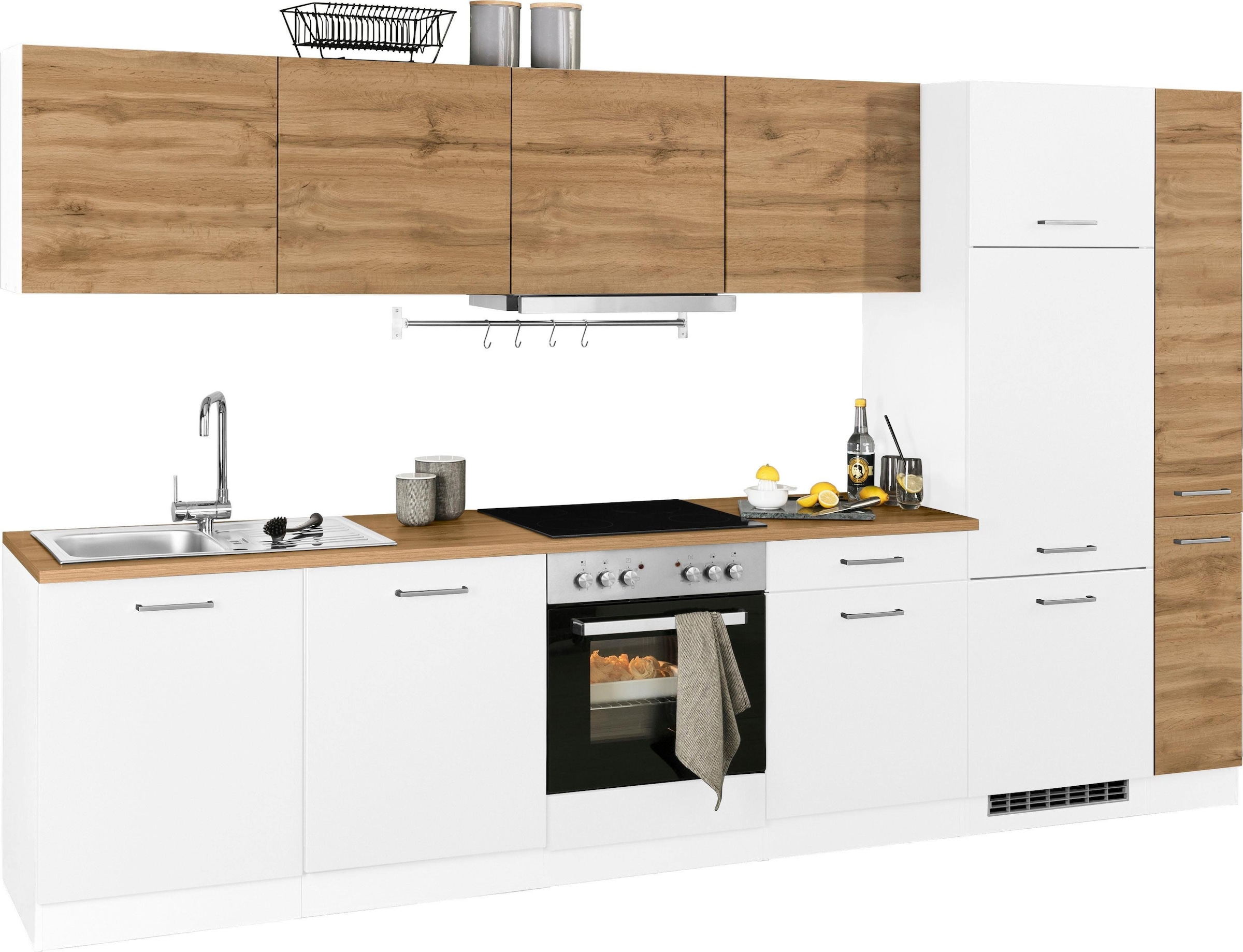 KOCHSTATION Küchenzeile »KS-Kehl«, mit E-Geräten, Breite 330 cm, inkl. Kühlschrank