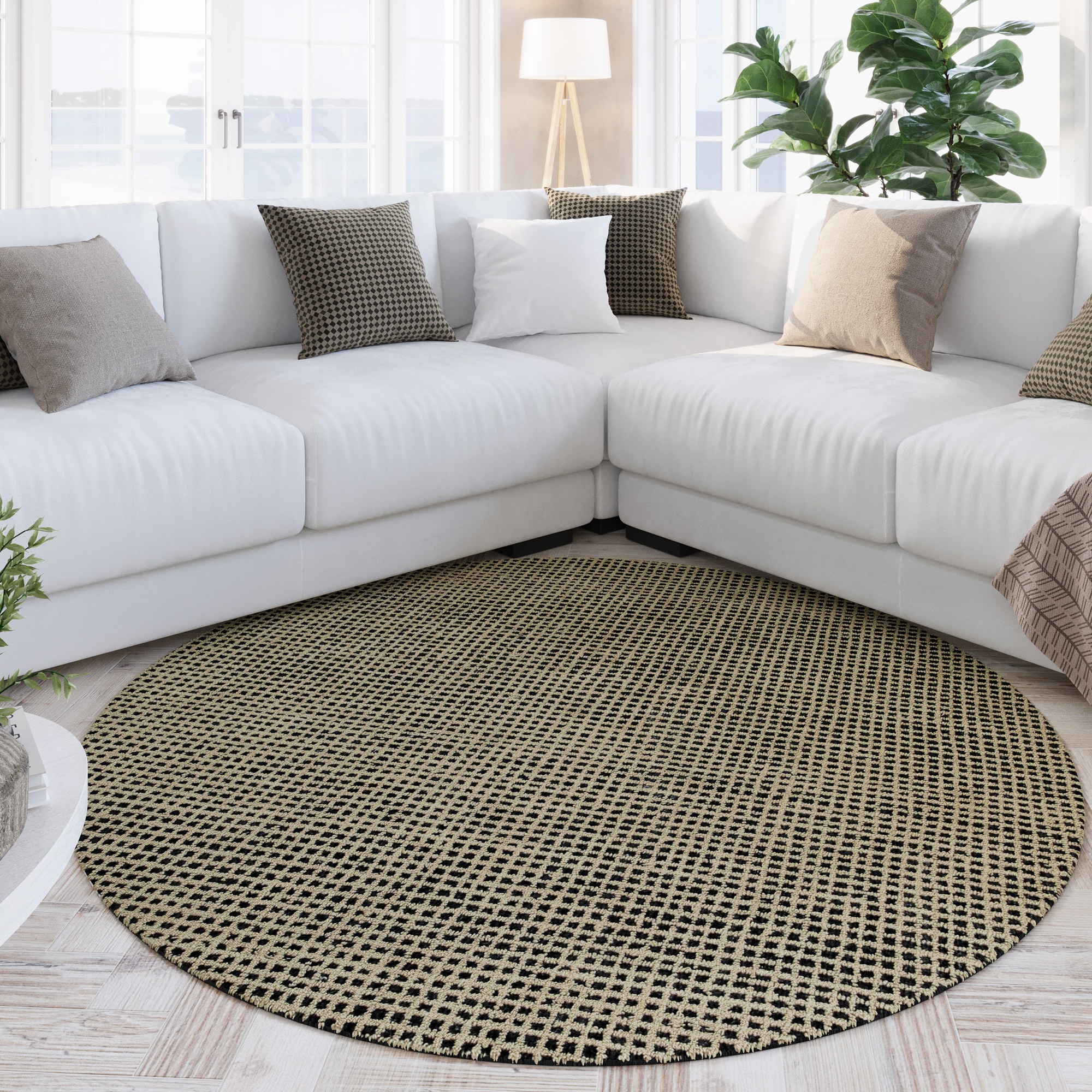 Wecon home Teppich »Hamptons TWENTYNINE«, rund, 10 mm Höhe, Kurzflor, Wohnzimmer, Schlafzimmer, elegant, robust, Karo-Muster