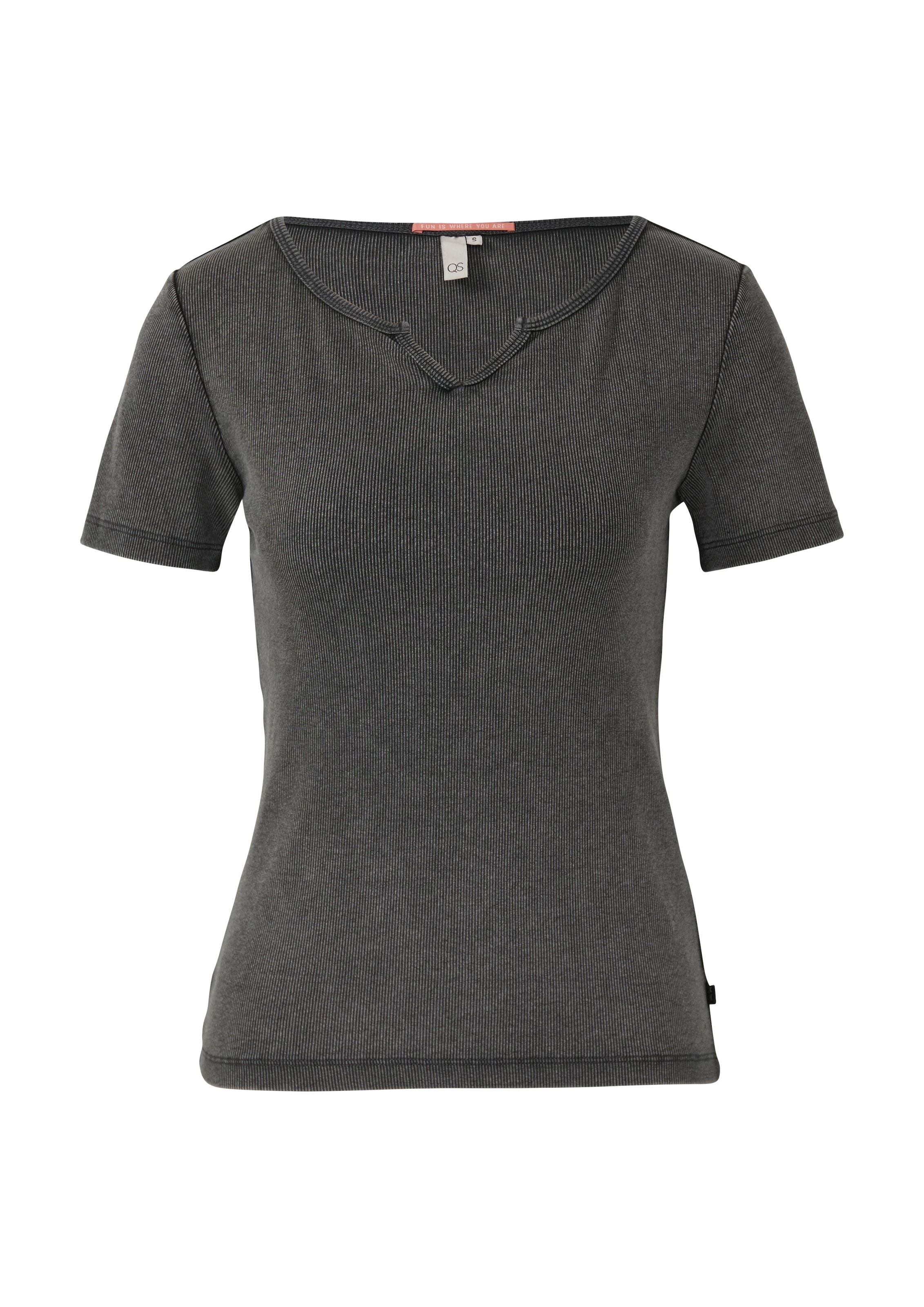 QS T-Shirt, in Ripp-Optik und mit Splitneck günstig online kaufen
