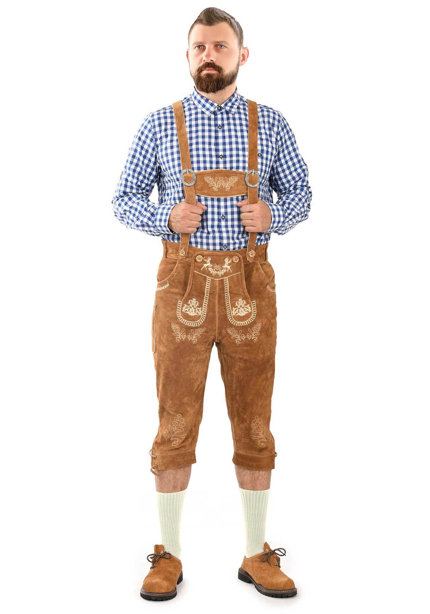 Alessandro Salvarini "ASGustl" Lederhose in Trachtenstil mit Stickerei und Trägern aus Echtleder