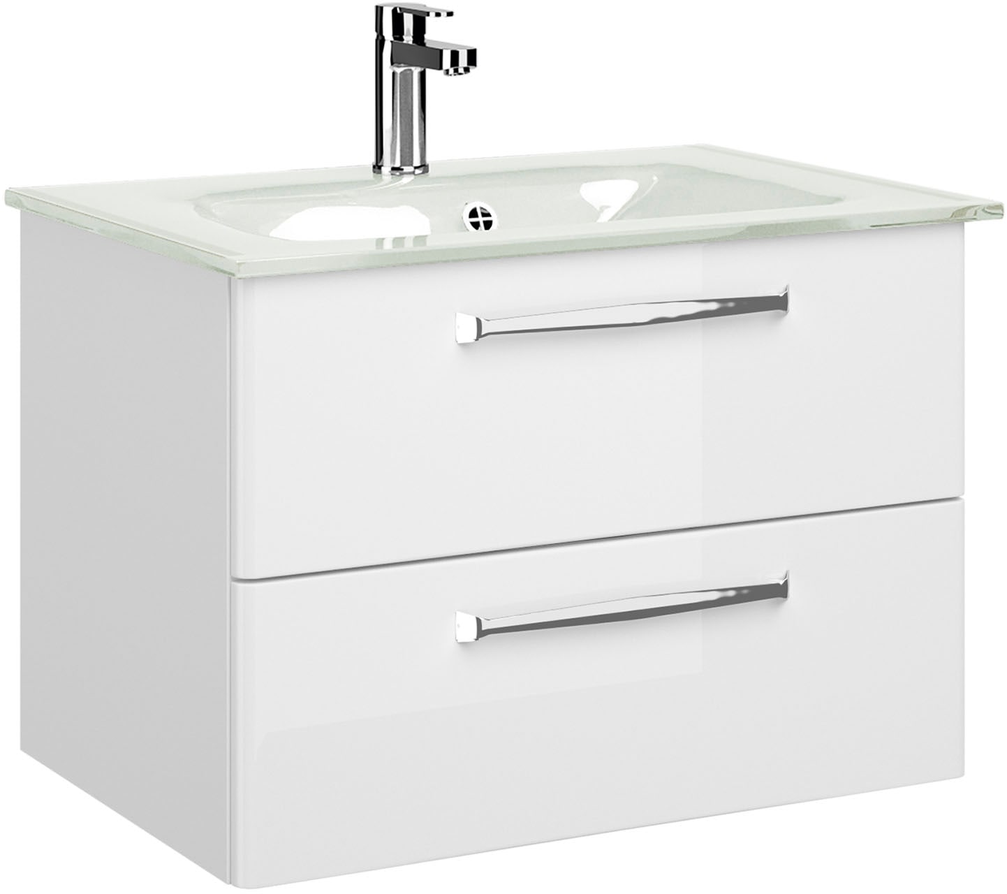 Saphir Badmöbel-Set »Badmöbel-Set Trentino 4-teilig Glas-Waschtisch mit LED-Spiegelschrank«, (5 St.), Badezimmer-Set mit Midischrank und Unterschrank inkl. Türdämpfer