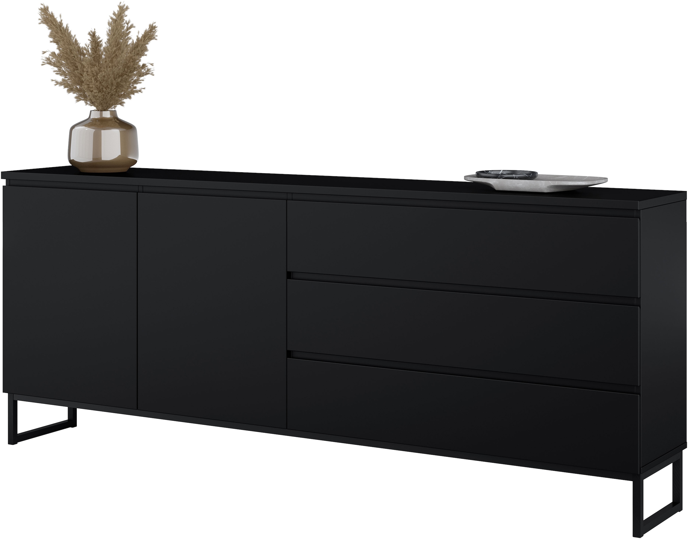 OTTO home Sideboard »Modo II, Breite 200 cm, moderne grifflose Kommode 2Türen/3 SK« Schubladenkommode viel Stauraum, Einlegeböden verstellbar, Metallkufen
