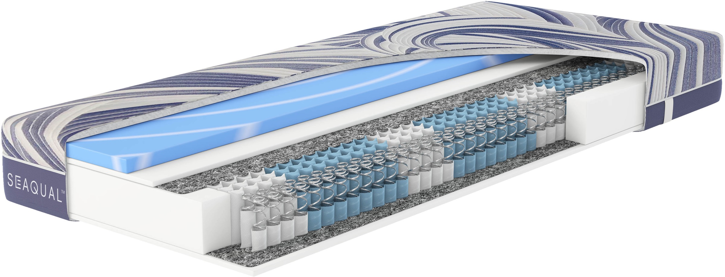 Taschenfederkernmatratze, B:160cm H:21cm L:200cm, blau, HN8 SCHLAFSYSTEME, Bezug (oben): 100% Polyester. Bezug (unten): 89% Polyester, 11%