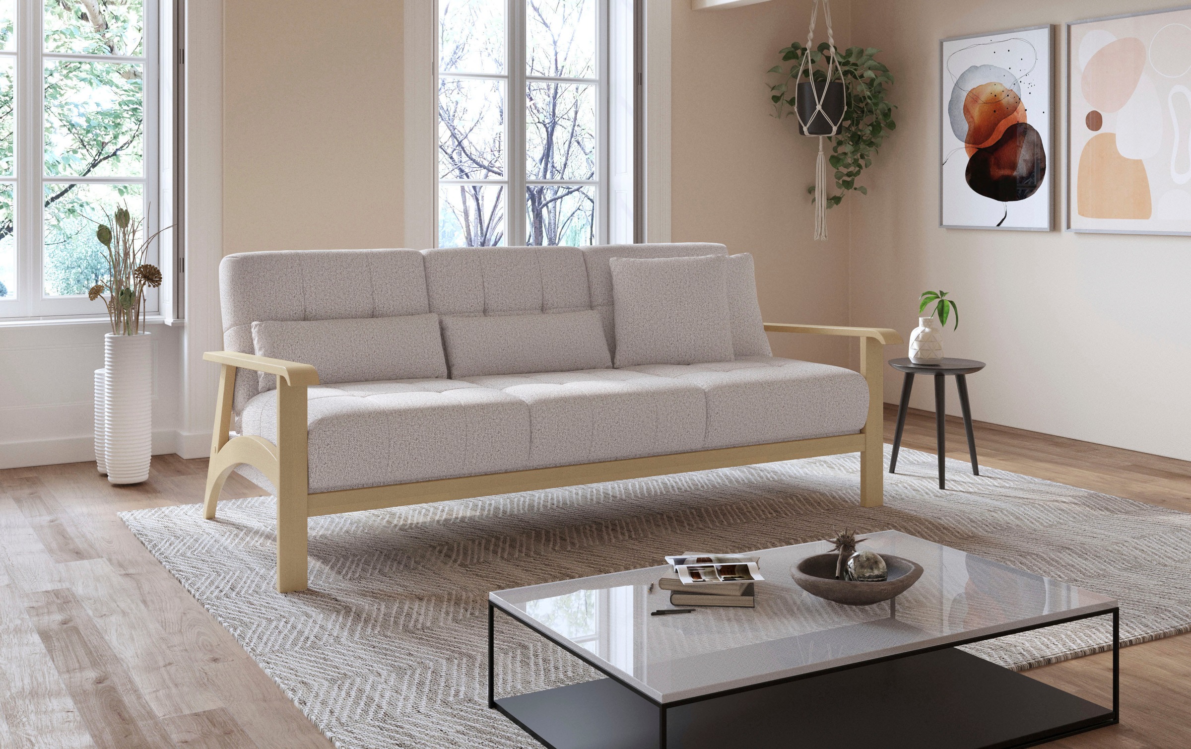 sit&more 3-Sitzer »Billund«, Armlehnen aus Buchenholz in natur, verschiedene Bezüge und Farben