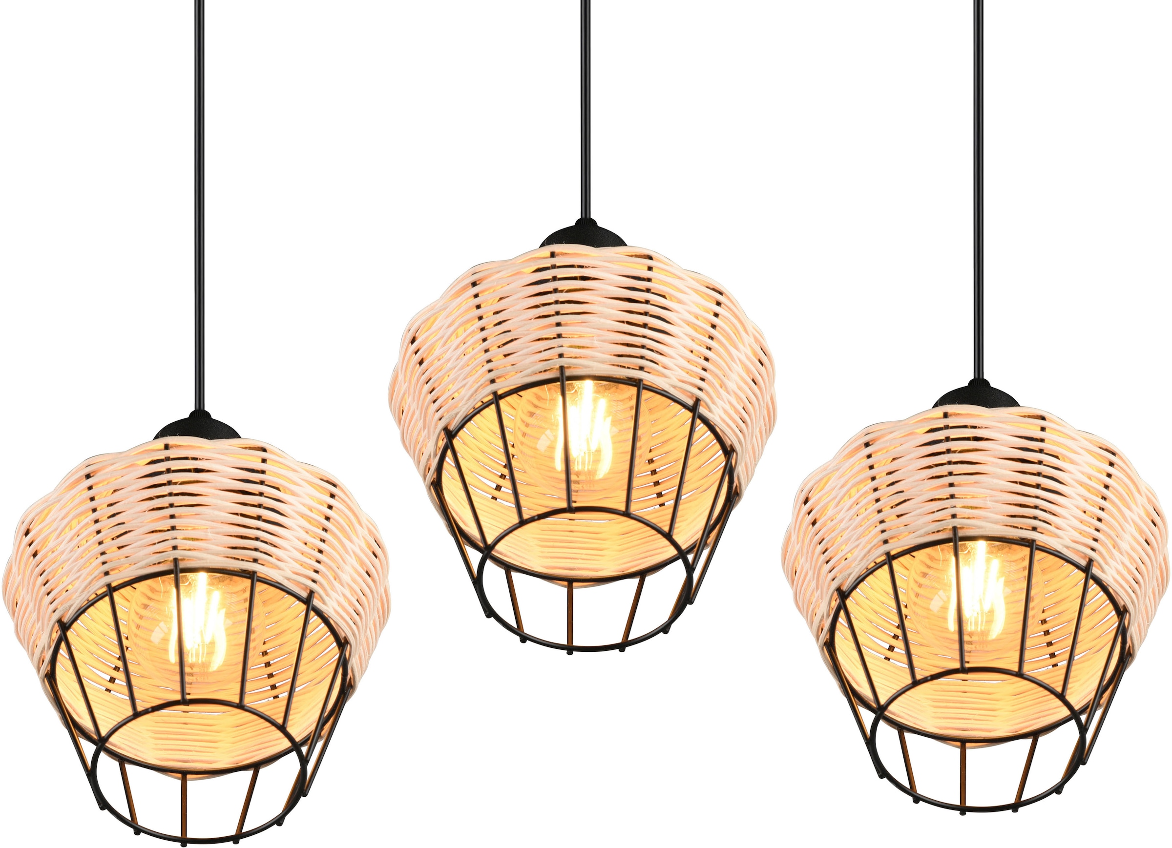 TRIO Leuchten Pendelleuchte Boho exkl E27 3-flammig flammig-flammig, 40W aus Rattan Hängelampe 3 höhenverstellbar BAUR »Borka«, max 