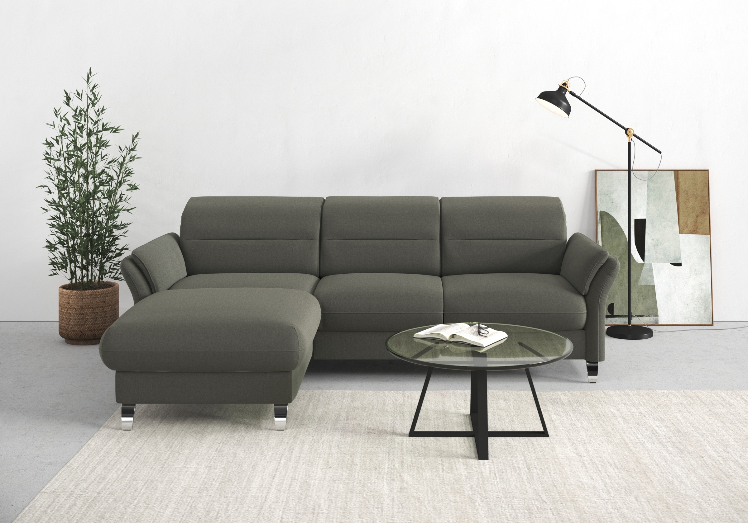sit&more Ecksofa »Grenoble L-Form mit Federkern«, wahlweise mit Bettfunktion, Bettkasten, Arm- und Kopfteilverstellung