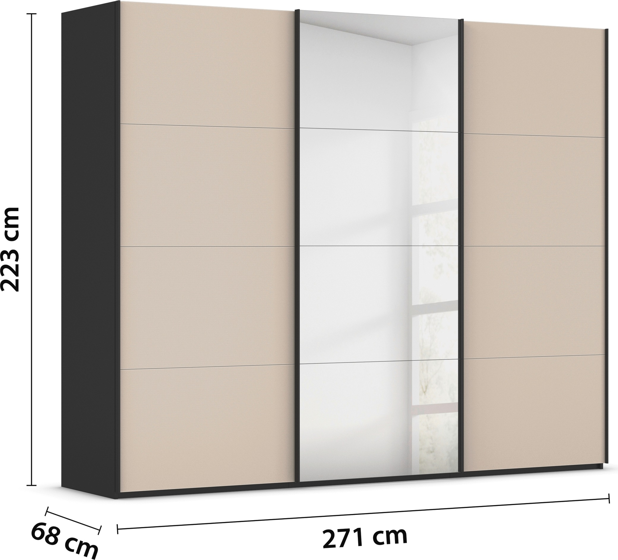 rauch Schwebetürenschrank »Kleiderschrank Schrank Garderobe Schlafzimmerschrank SCALE-FYRA«, edle viergeteilte Türen Spiegel/Glas-Mix viele Farben MADE IN GERMANY