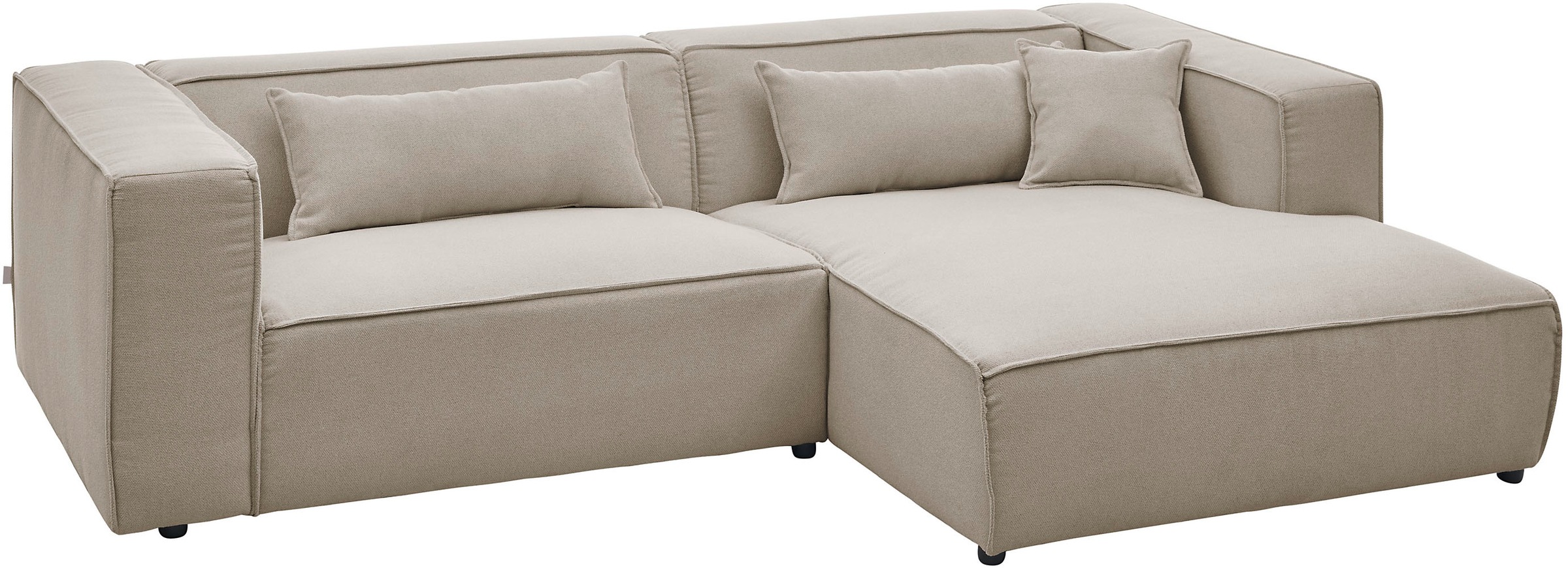 LeGer Home by Lena Gercke Ecksofa »PIARA mit Kedernaht in Cord oder Leinenoptik, moderne Couch in L-Form«, wahlweise Ottomane rechts/links, schwarze Füße, bequemer Sitzkomfort