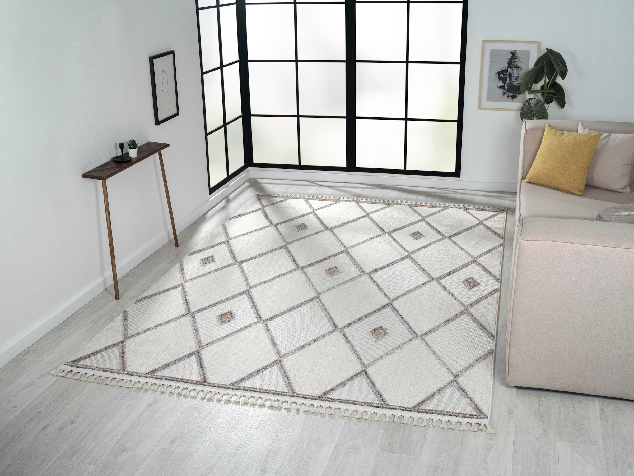 Myflair Möbel & Accessoires Teppich "Luana 2, LAGERRÄUMUNG" rechteckig 10 mm Höhe Kurzflor, Sisal Optik, mit Fransen, besonders weich durch Microfaser