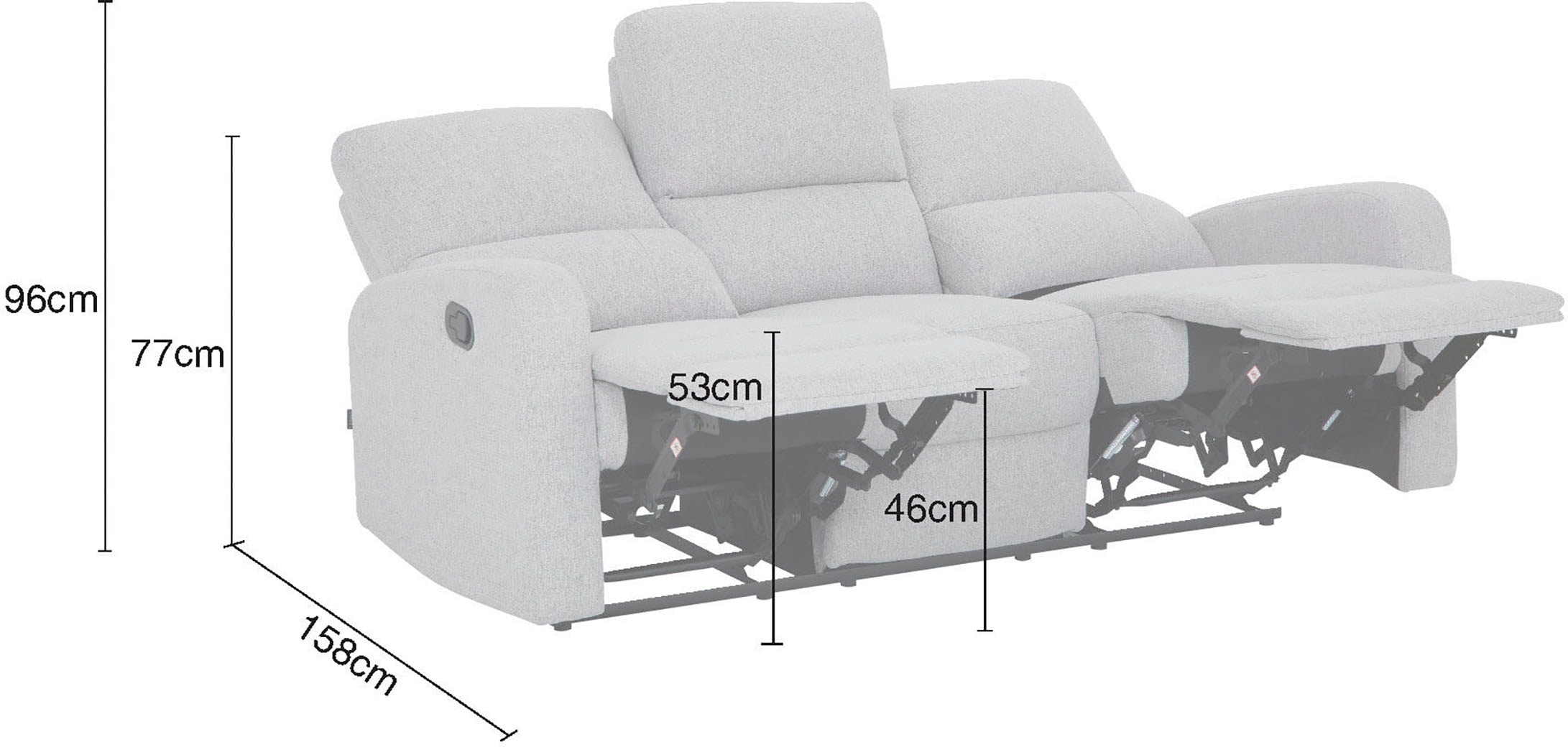 Home affaire 3-Sitzer »TOURNAY manuelle Relaxfunktion, Liegefunktion (105°-135°), Webstoff«, Reclinerfunktion in 2 Sitzen (links u. rechts)