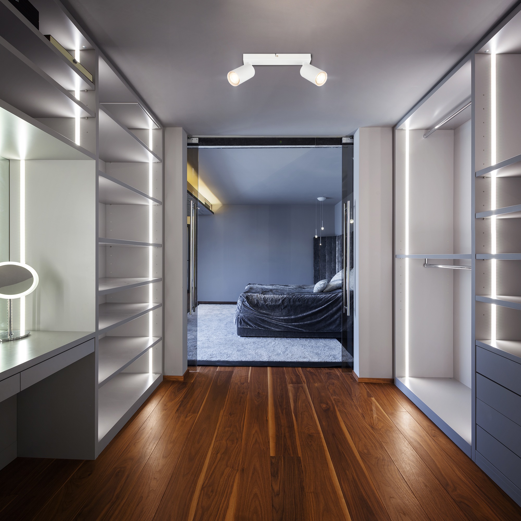 B.K.Licht Deckenstrahler »BK_DS1630 EEK A LED Deckenlampe, Schwenkbar, Deckenspot«, 2 flammig, Leuchtmittel GU10 | LED wechselbar, Inkl. 2x GU10, 3.000 K, 450Lm, 2W, 15,5 x 5,5 x 25,5 cm, Weiß
