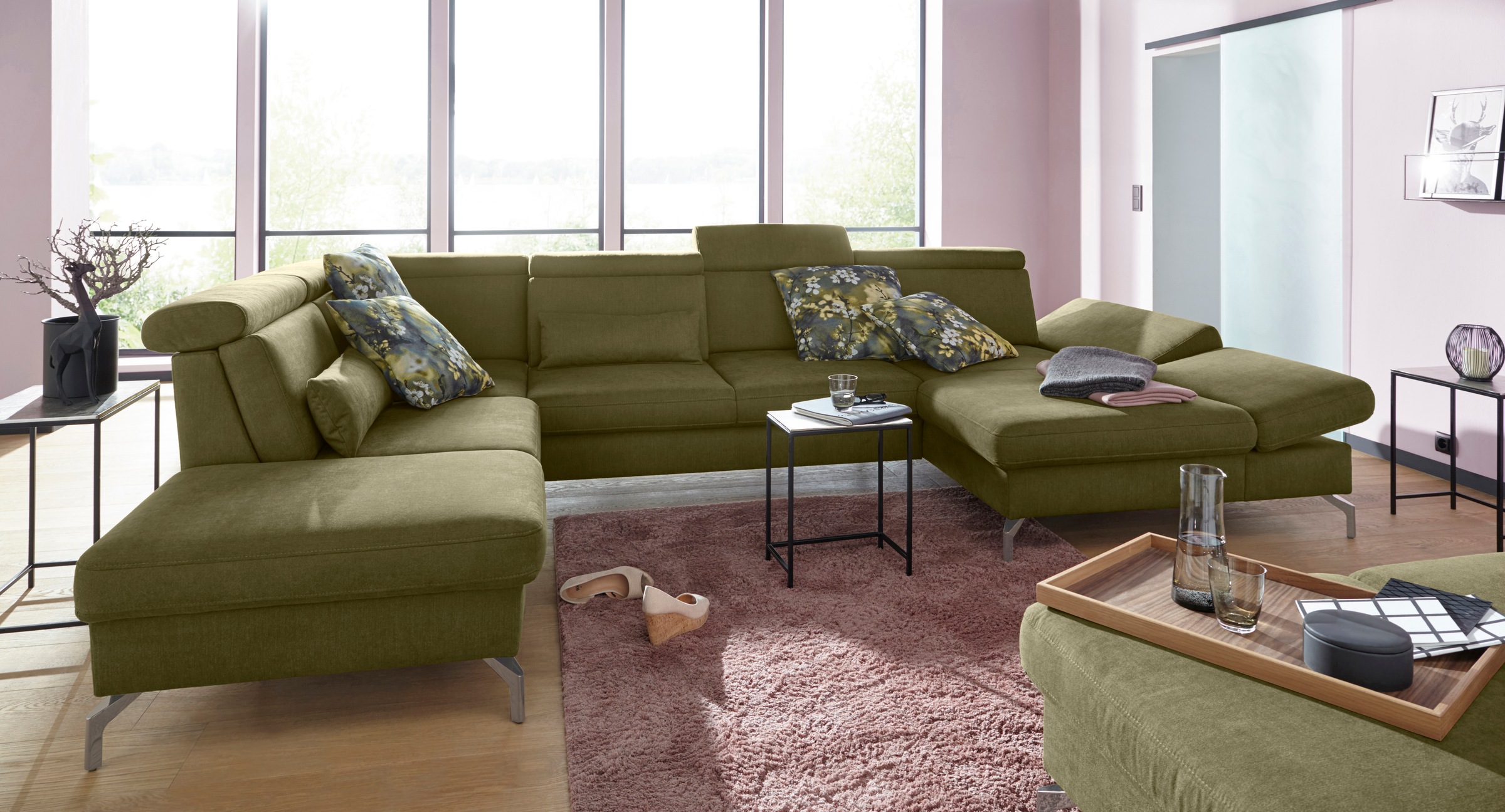 sit&more Wohnlandschaft »Brisbane U-Form«, Fußhöhe 15 cm, inklusive Sitztiefen-, Armteil- und Kopfteilverstellung
