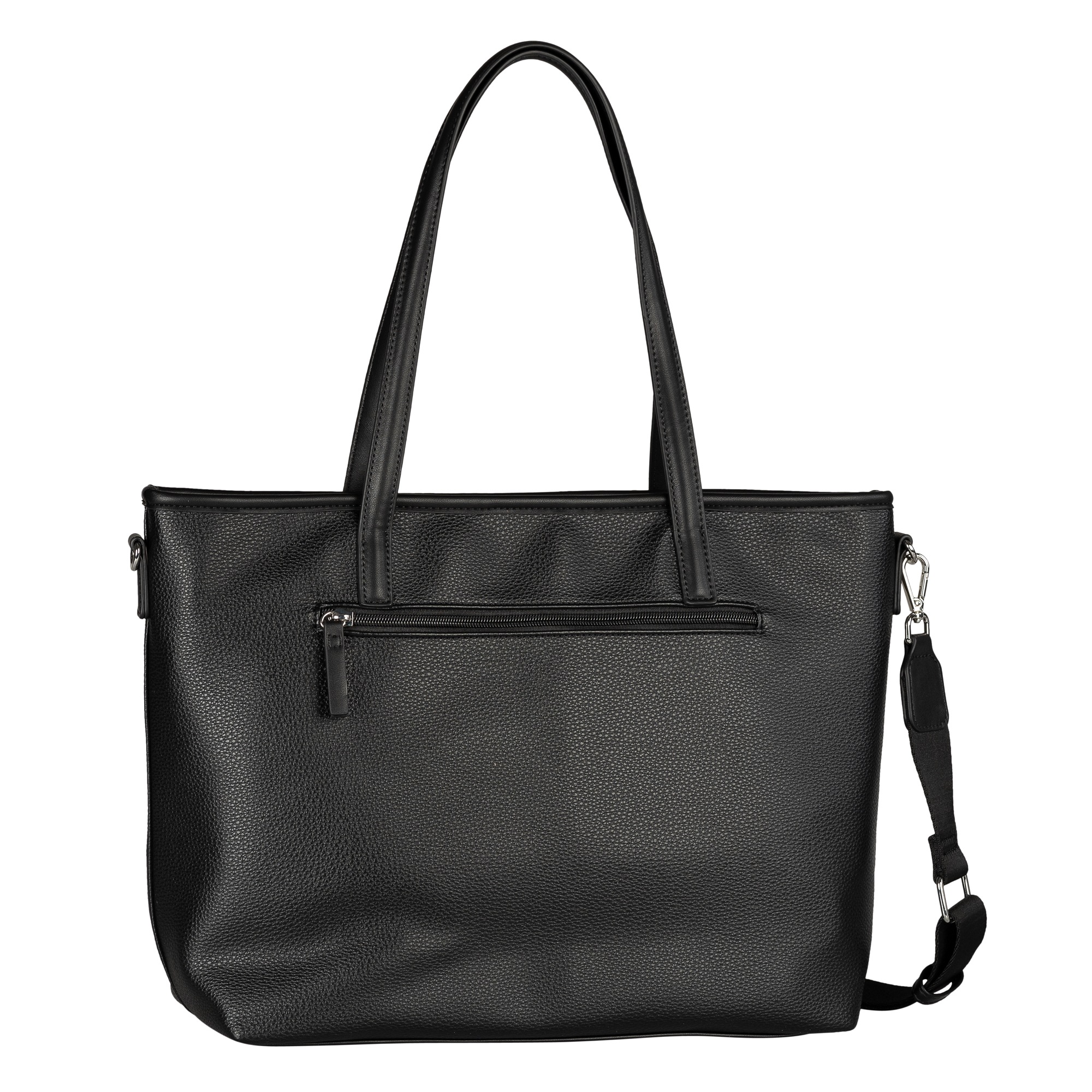 Shopper TOM TAILOR "Jamila", Damen, Gr. B/H/T: 43,5cm x 32cm x 13cm, schwarz, Polyurethan, clean, gepflegt, unifarben, Taschen Shopper, ein Platzwunder mit 2-in1-Funktion aus fein genarbtem Lederimtiat 2