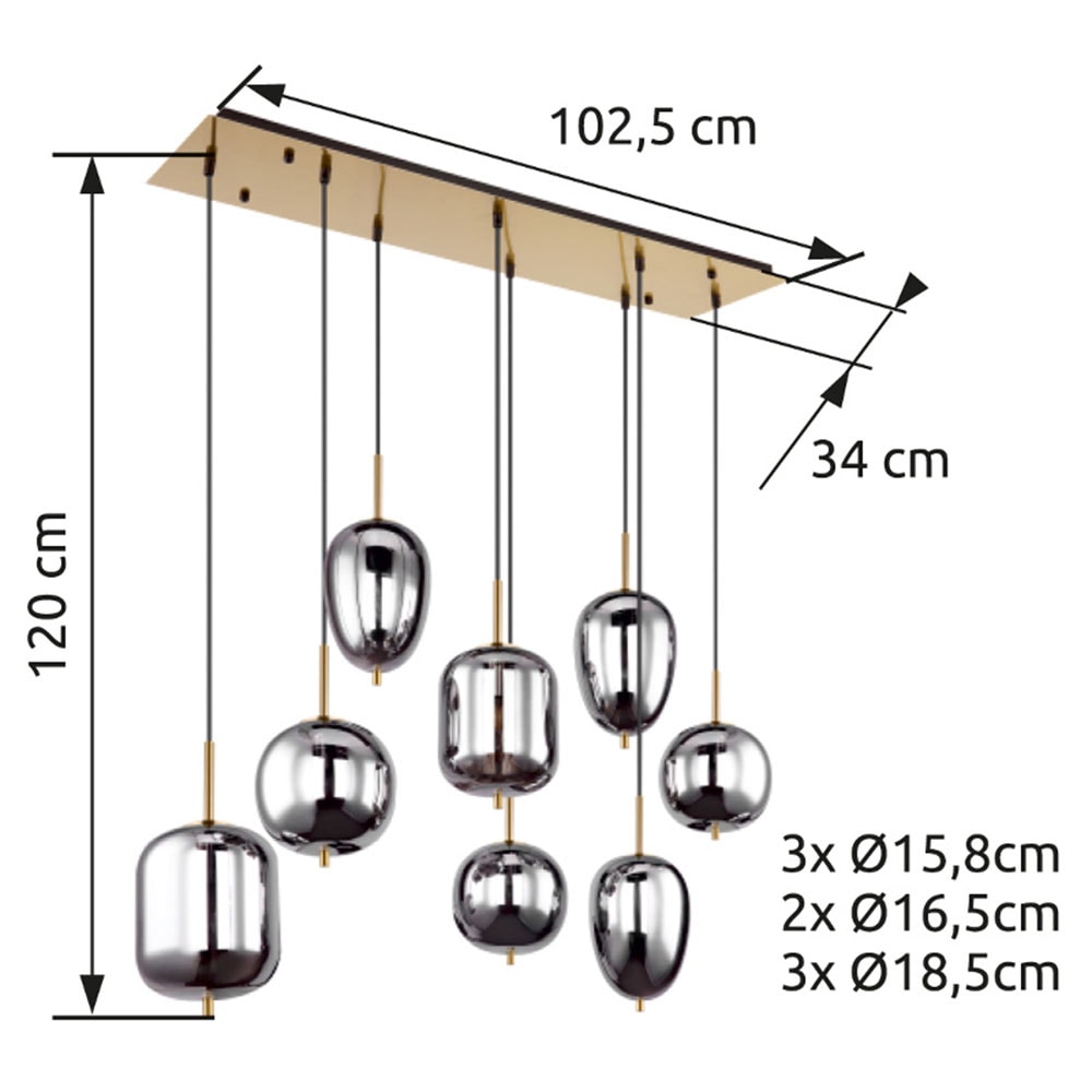 GLOBO LIGHTING Hängeleuchte »BLACKY I«, Leuchtmittel E14 | ohne Leuchtmittel, Hängelampe/Pendelleuchte/Glas rauchfarben/unterschiedliche Gläser