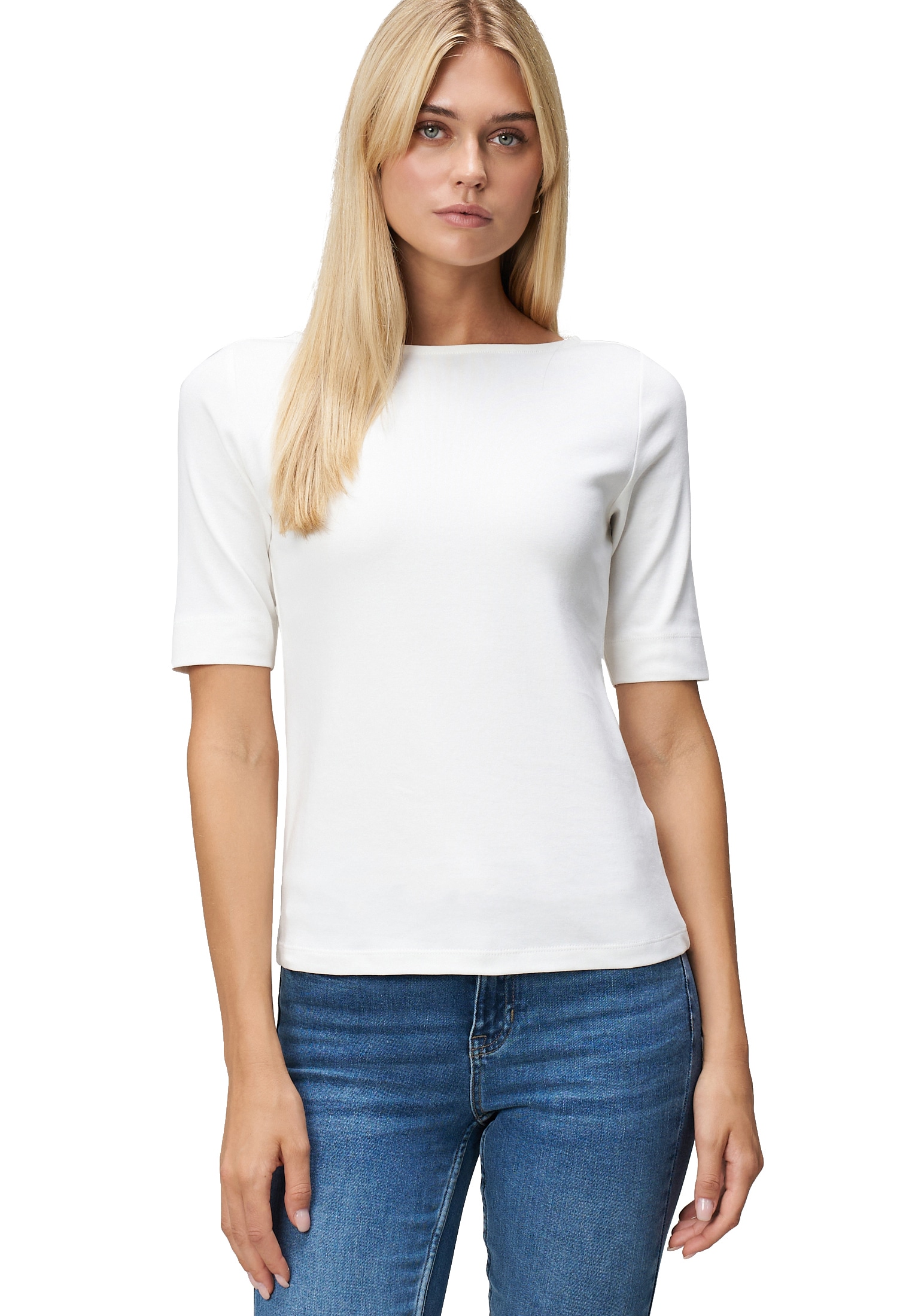 Zero Kurzarmshirt "zero Damen Baumwollshirt mit U-Boot Ausschnitt", (1 tlg. günstig online kaufen