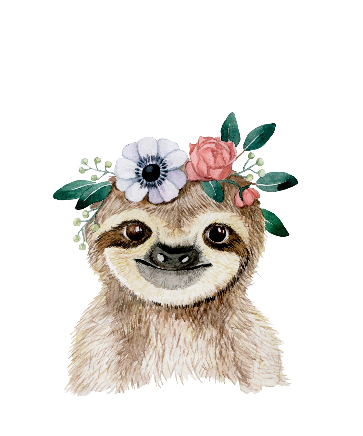 Lüttenhütt Bild mit Rahmen »oder Poster, Faultier mit Blumenkranz«, Tiere-Fantasy-Faultier, (1 St.), HD Premium Druck