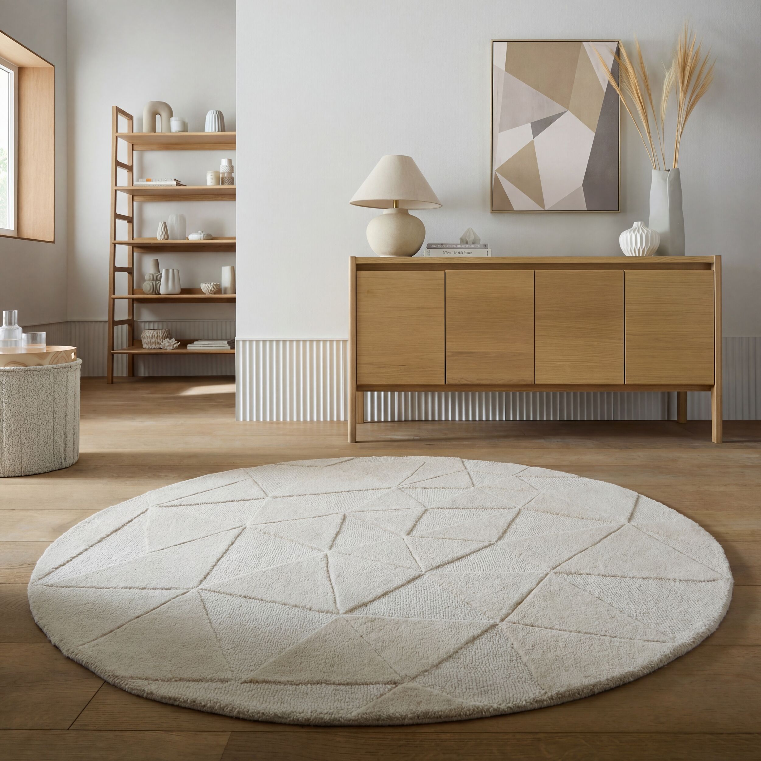 FLAIR RUGS Teppich "SHARD" rund 10 mm Höhe Hoch-Tief Effekt, Handgearbeitet, 100 % Wollflor