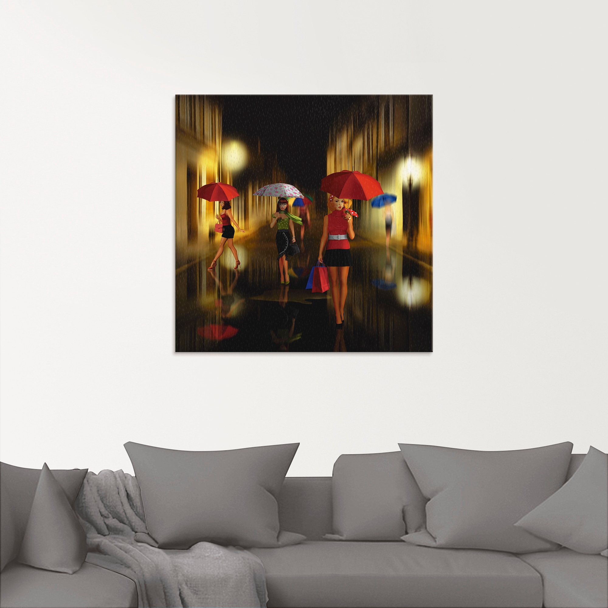 Artland Glasbild »Frauen beim Einkaufen im Regen«, Frau, (1 St.), in verschiedenen Größen