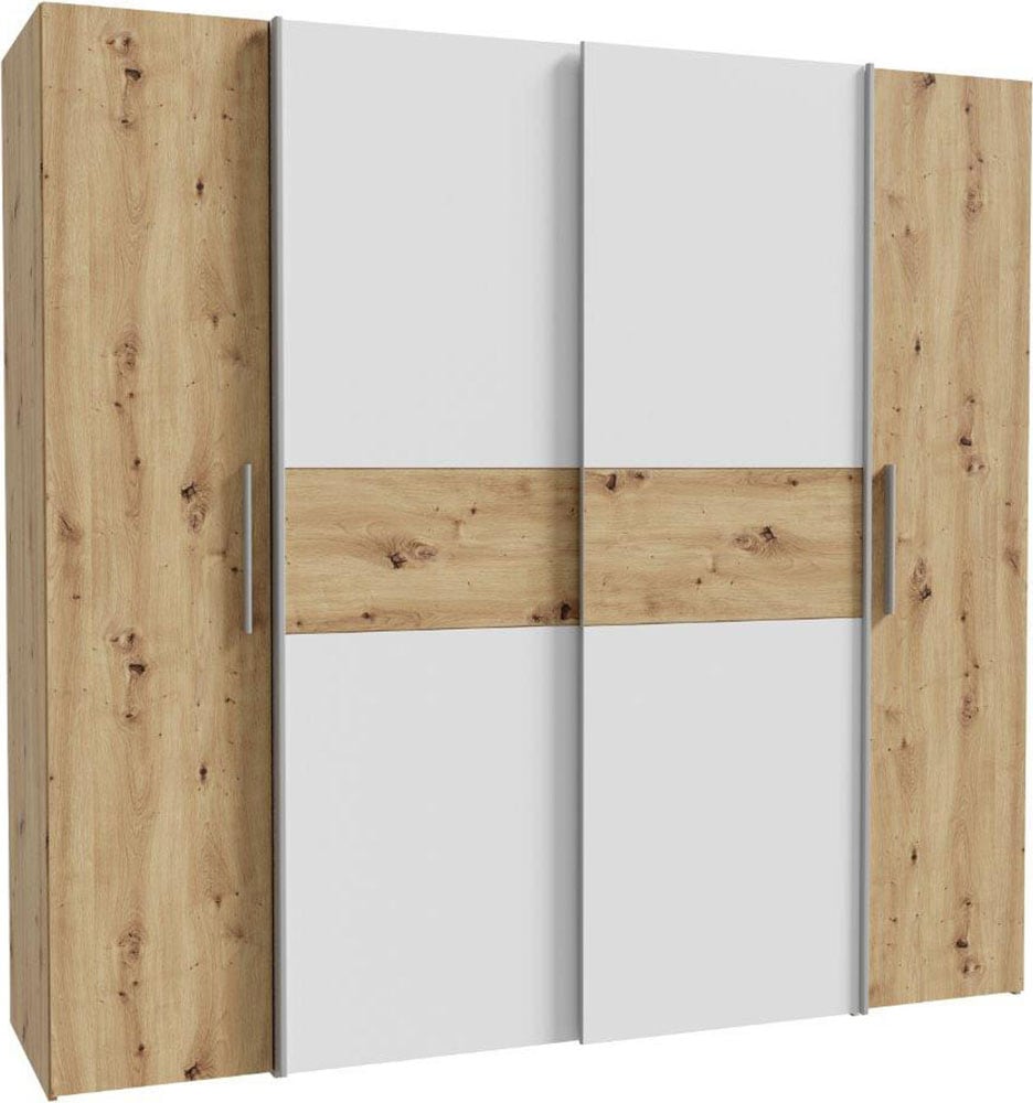 FORTE Kleiderschrank "Kalixtus, Made in Europe" B/H/T ca. 200x190x60 cm, 2 Schiebetüren, 2 Drehtüren, 8 Einlegeböden, Kombination aus Dreh- und Schwebetüren, mehrere Farben