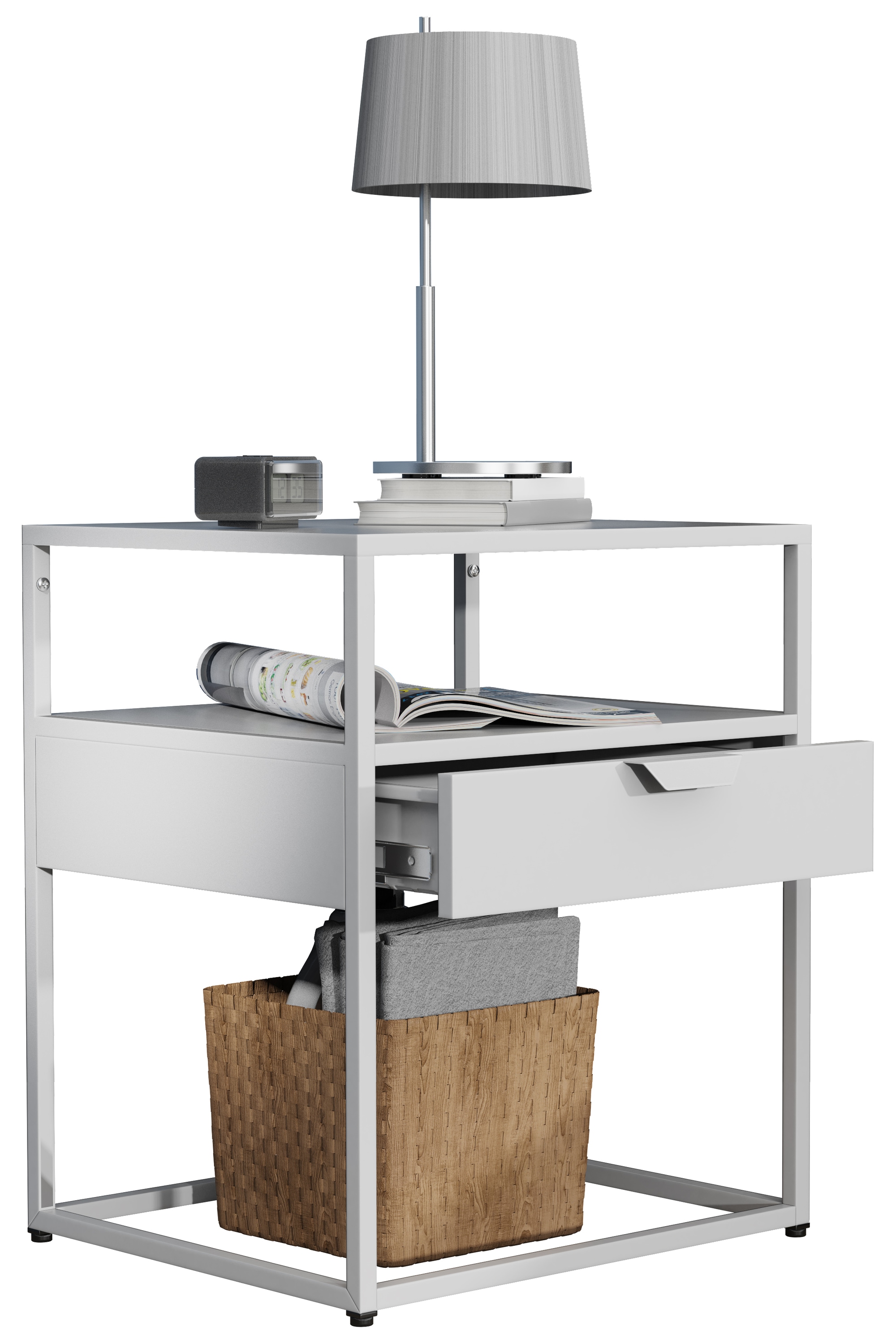 Nachttisch VCM, B:45cm T:40cm, weiß, Schlafzimmer, Tische, "Metall Nachttisch Beistelltisch Schublade Flokas M"