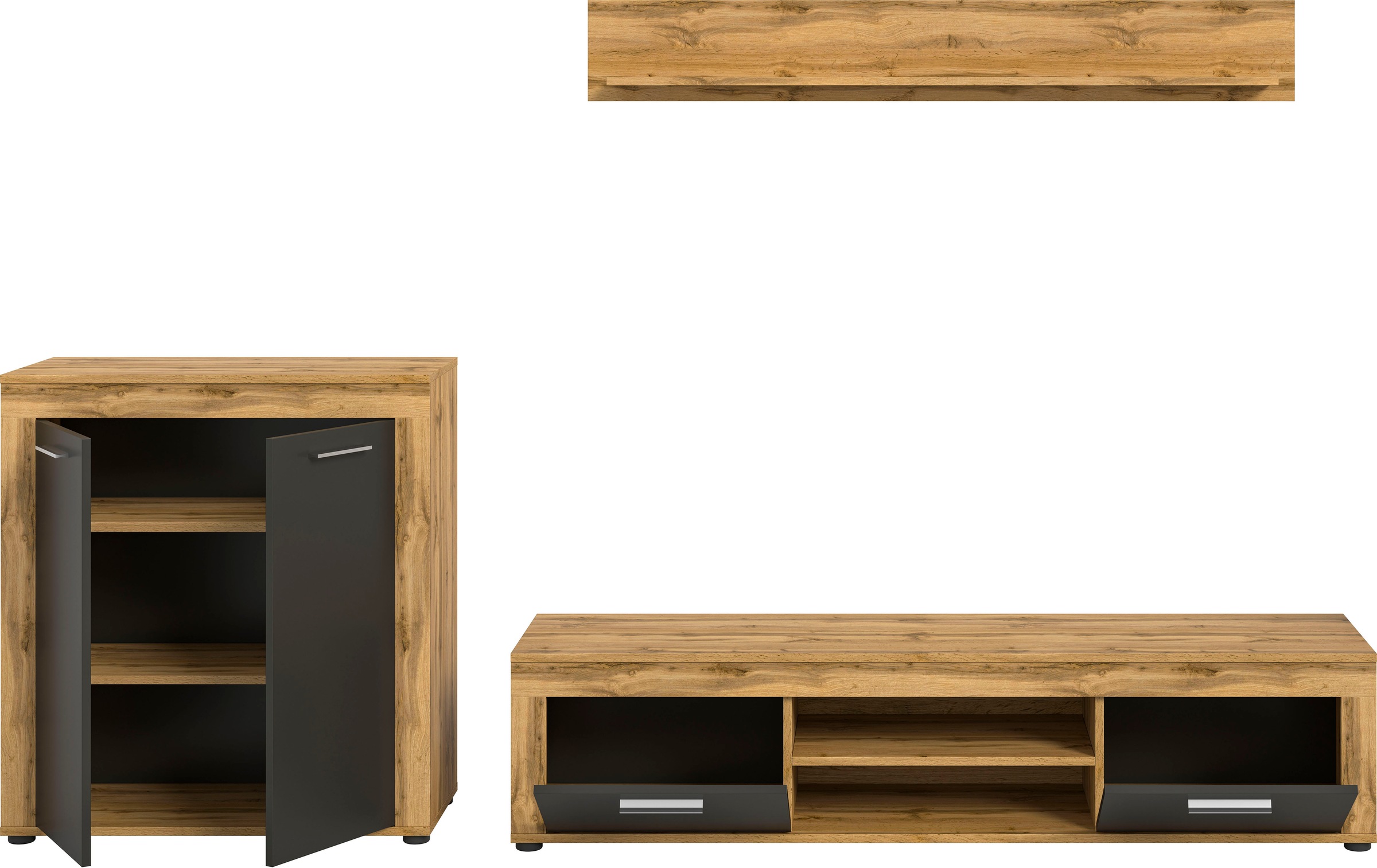 INOSIGN Wohnwand »Aosta, Breite 255cm, bestehend aus Highboard, Lowboard, Wandboard«, (3 St.), Wohnwand, Kombination, Anbauwand, Möbel Set, Schrankwand, Möbel Kombi