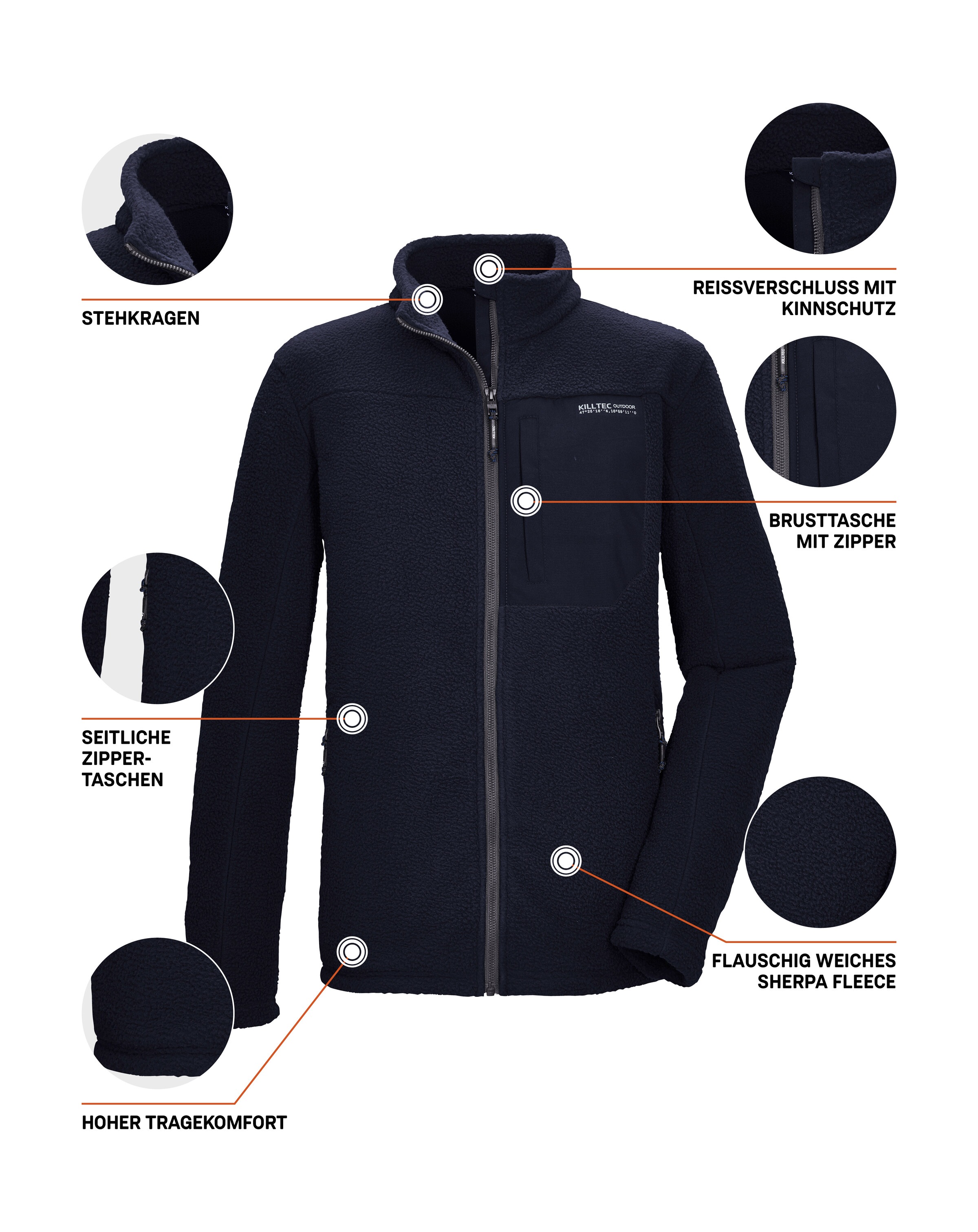 Killtec Fleecejacke »KOW 29 MN FLC JCKT« Sherpa Fleecejacke, warm, Kinnschutz, verschließbare Taschen